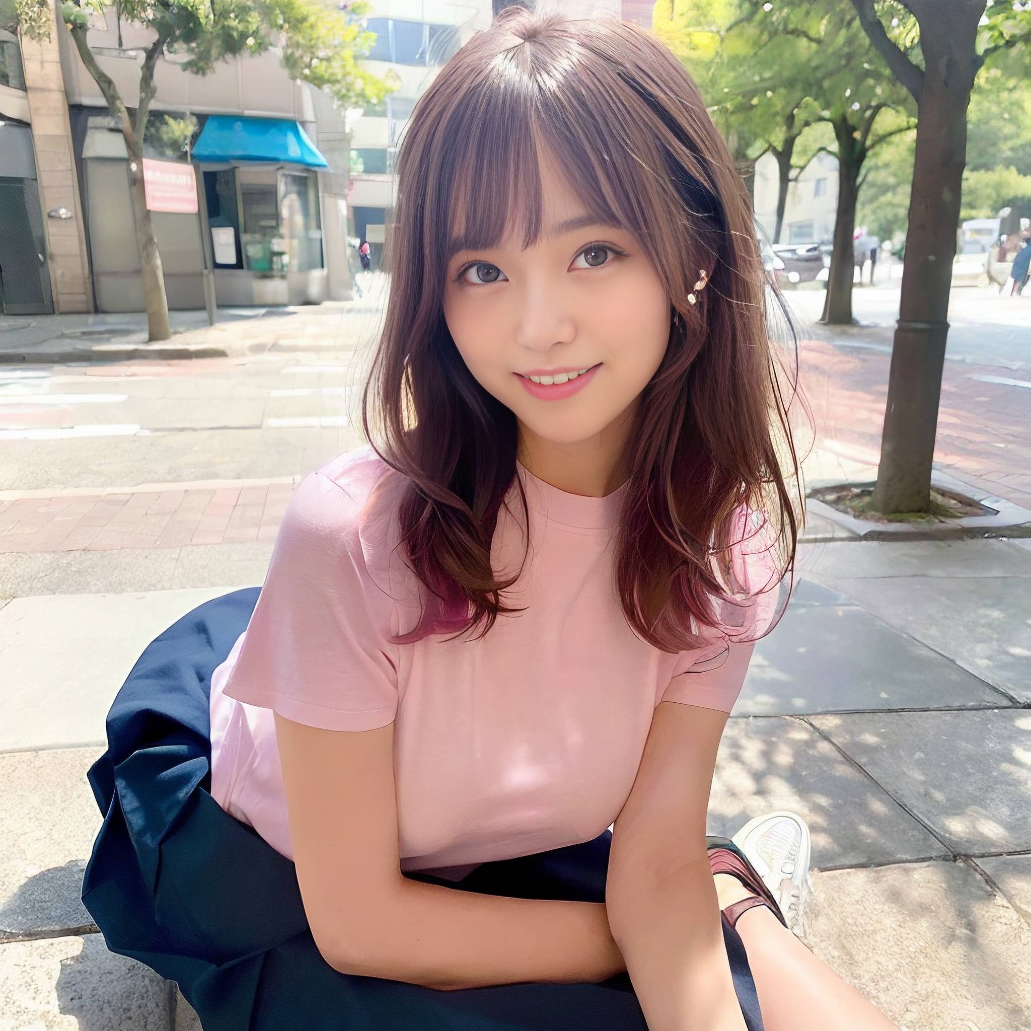a young woman sitting on a park bench 