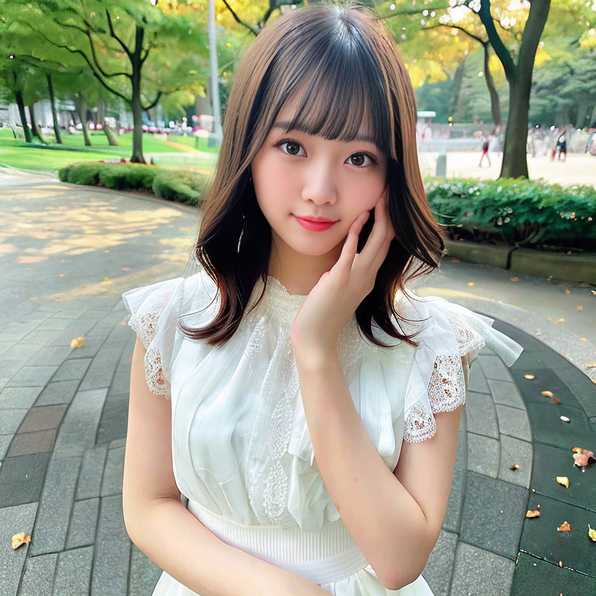 a beautiful young lady sitting on a park bench 