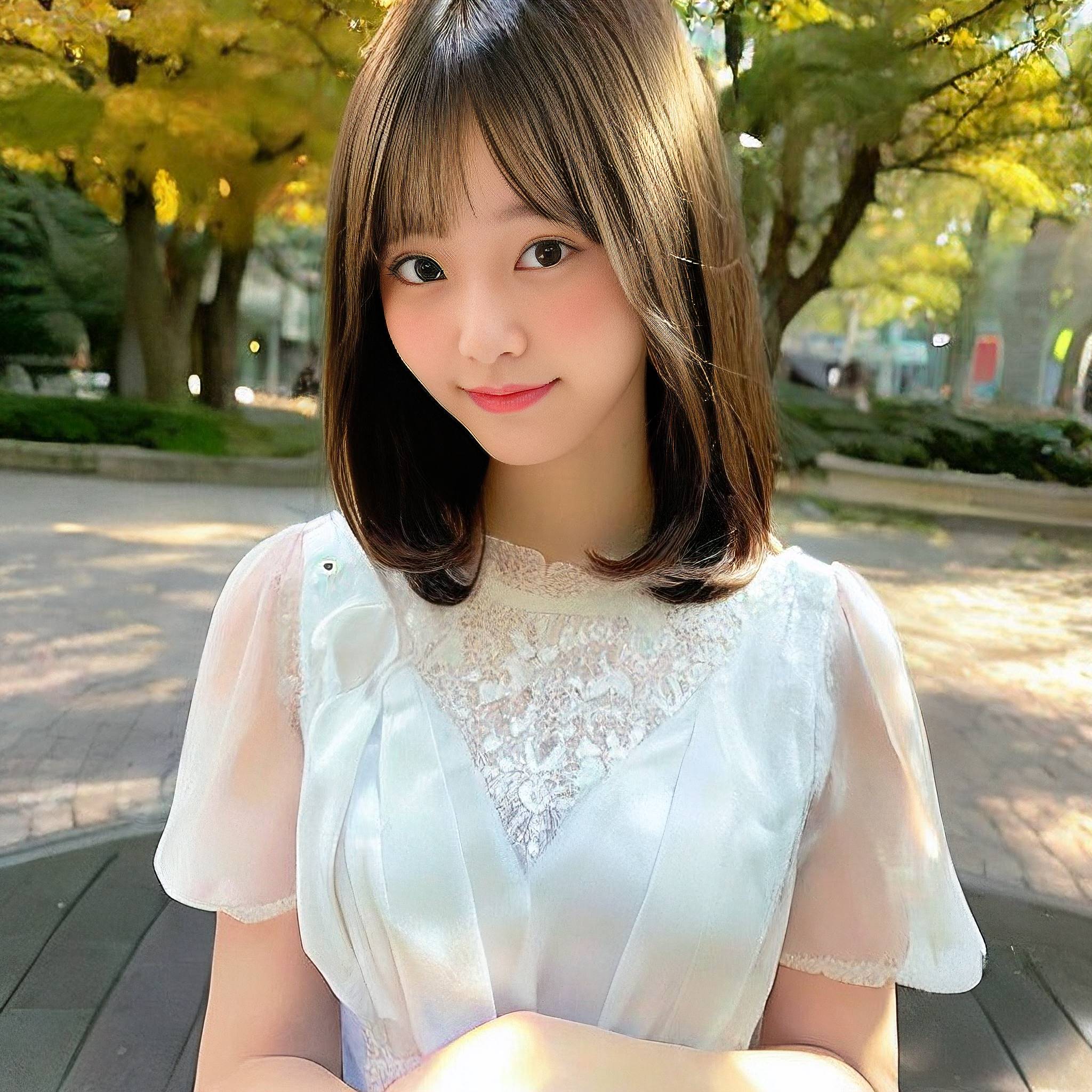 a beautiful young lady sitting on a park bench 