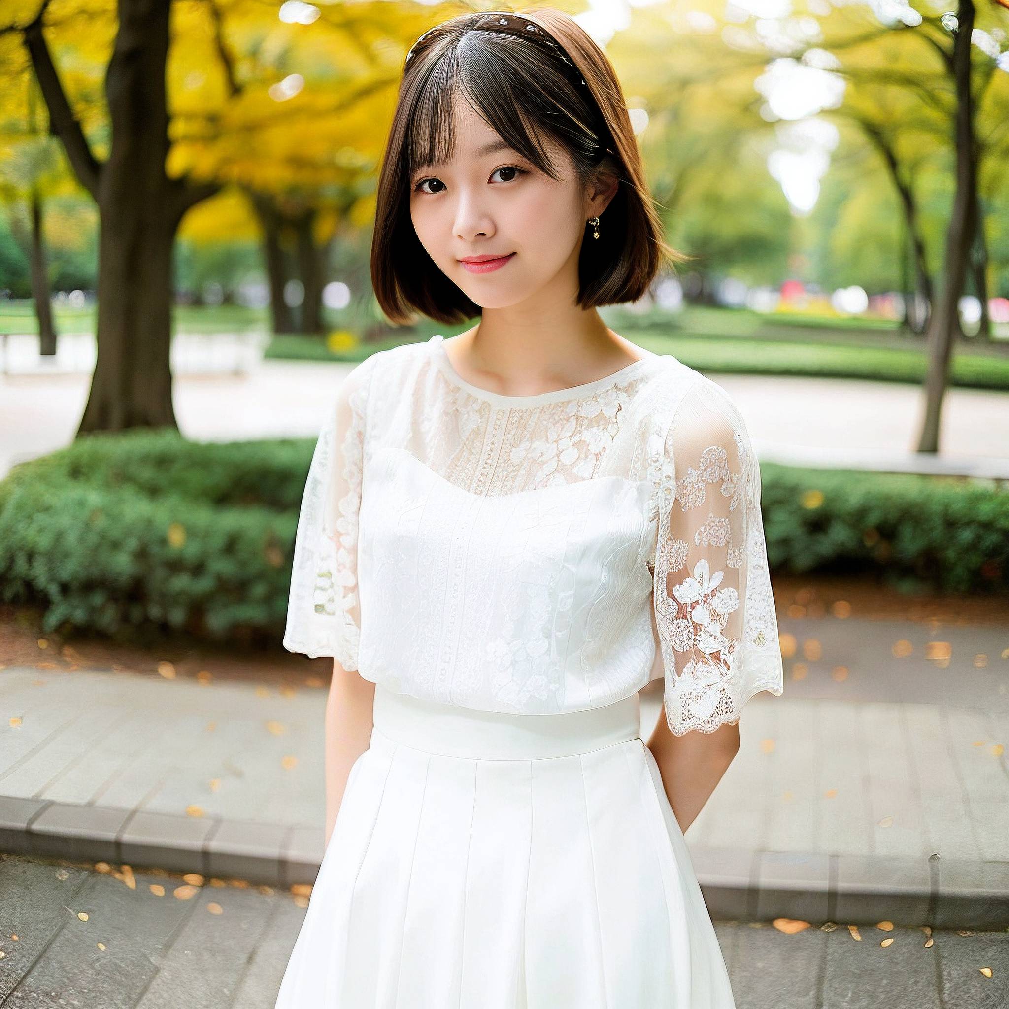 a beautiful young woman in a white dress posing for a picture 