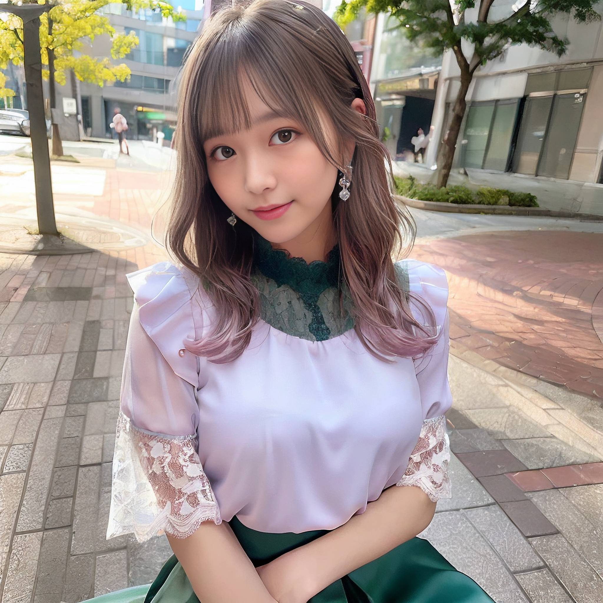 a young girl sitting on a park bench 
