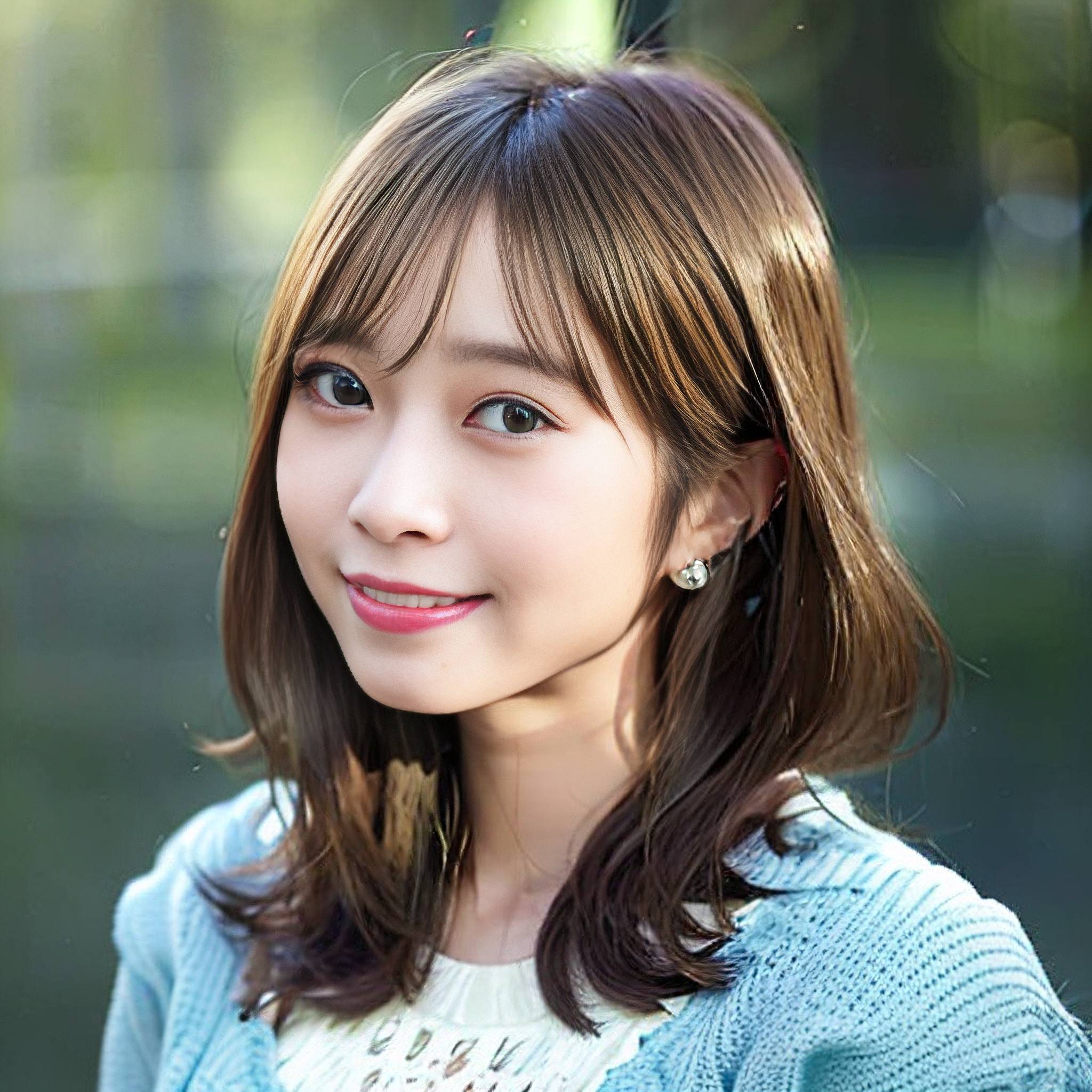 a woman is smiling while holding a cell phone 