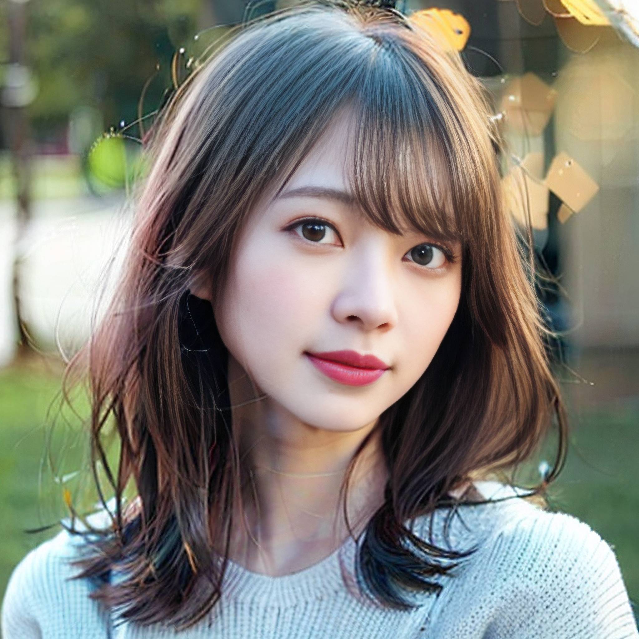 a young woman is smiling while looking at the camera 