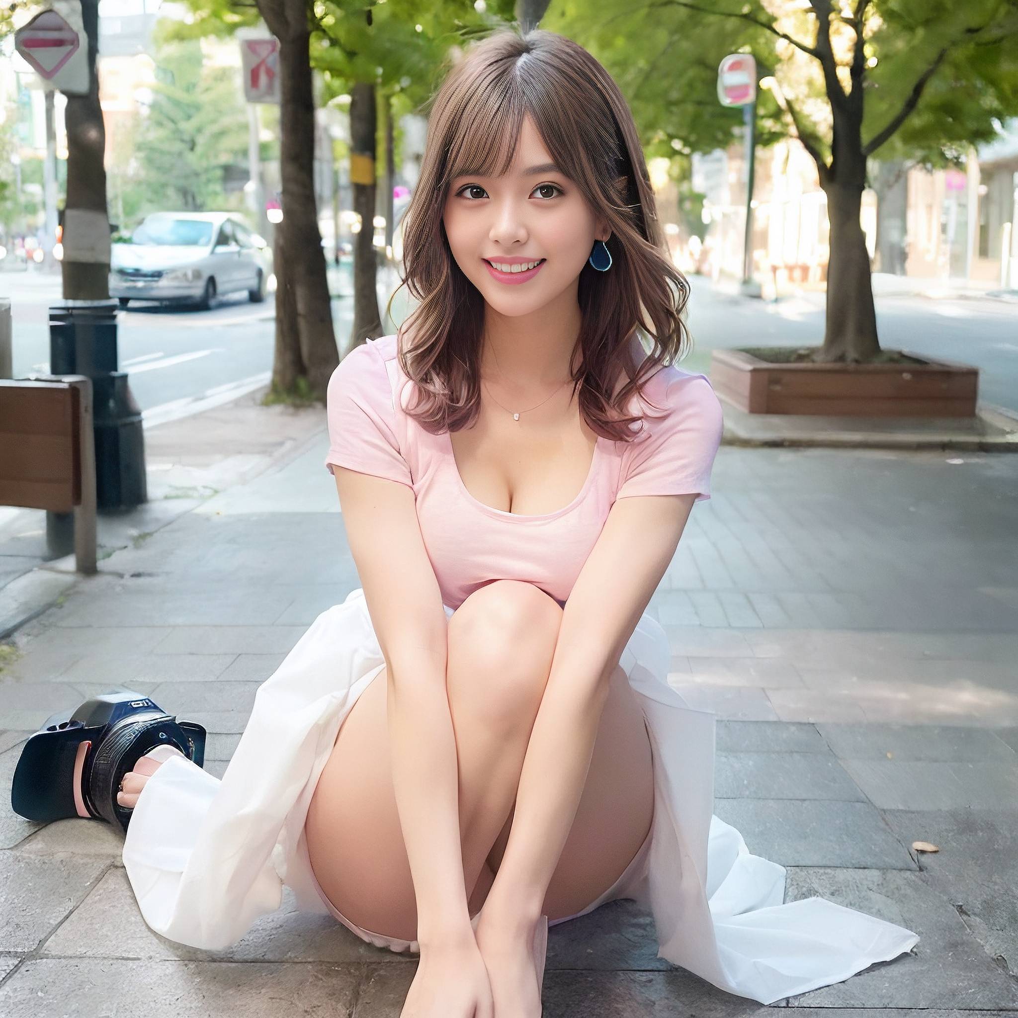 a young woman sitting on a park bench 