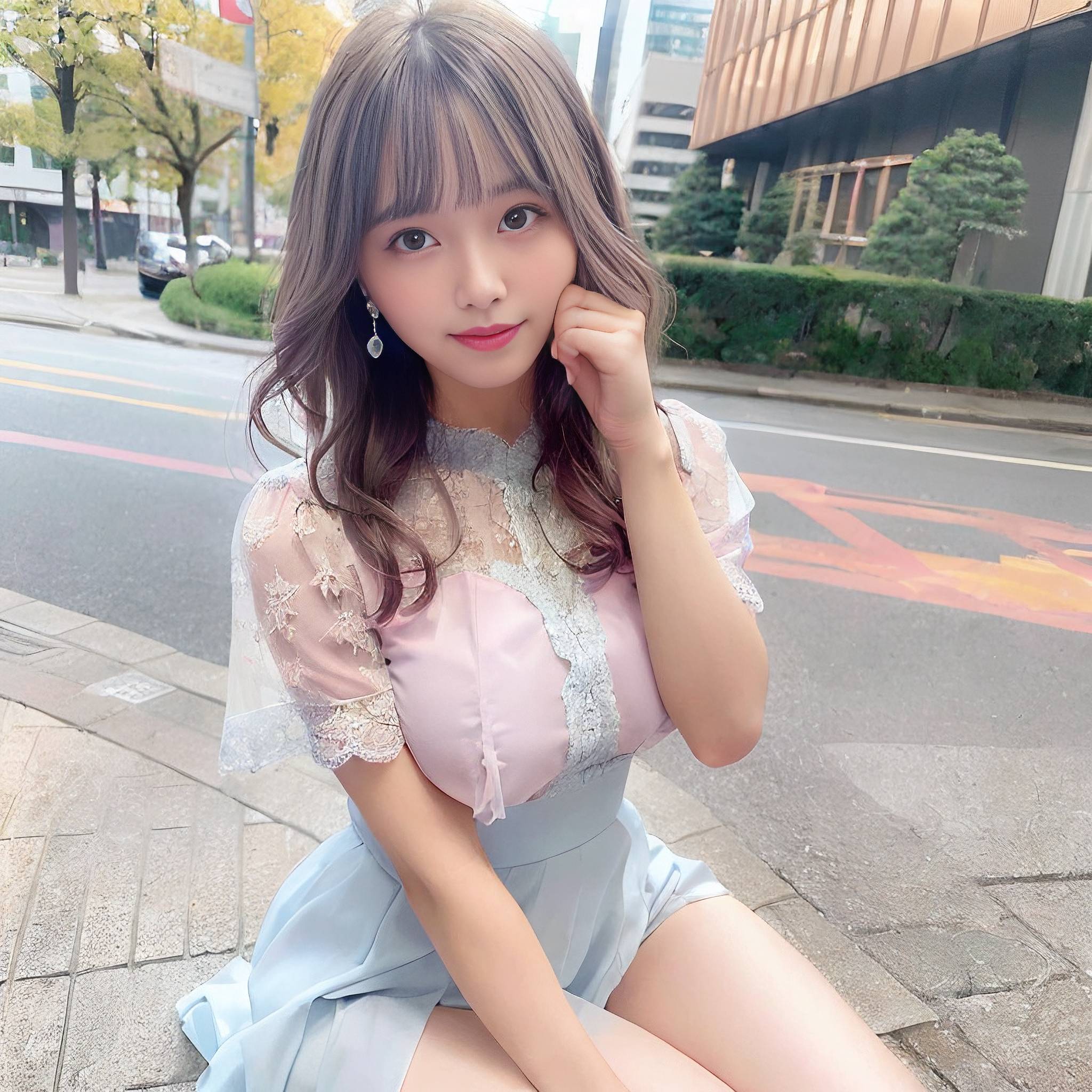 a young girl posing for a picture on a cell phone 