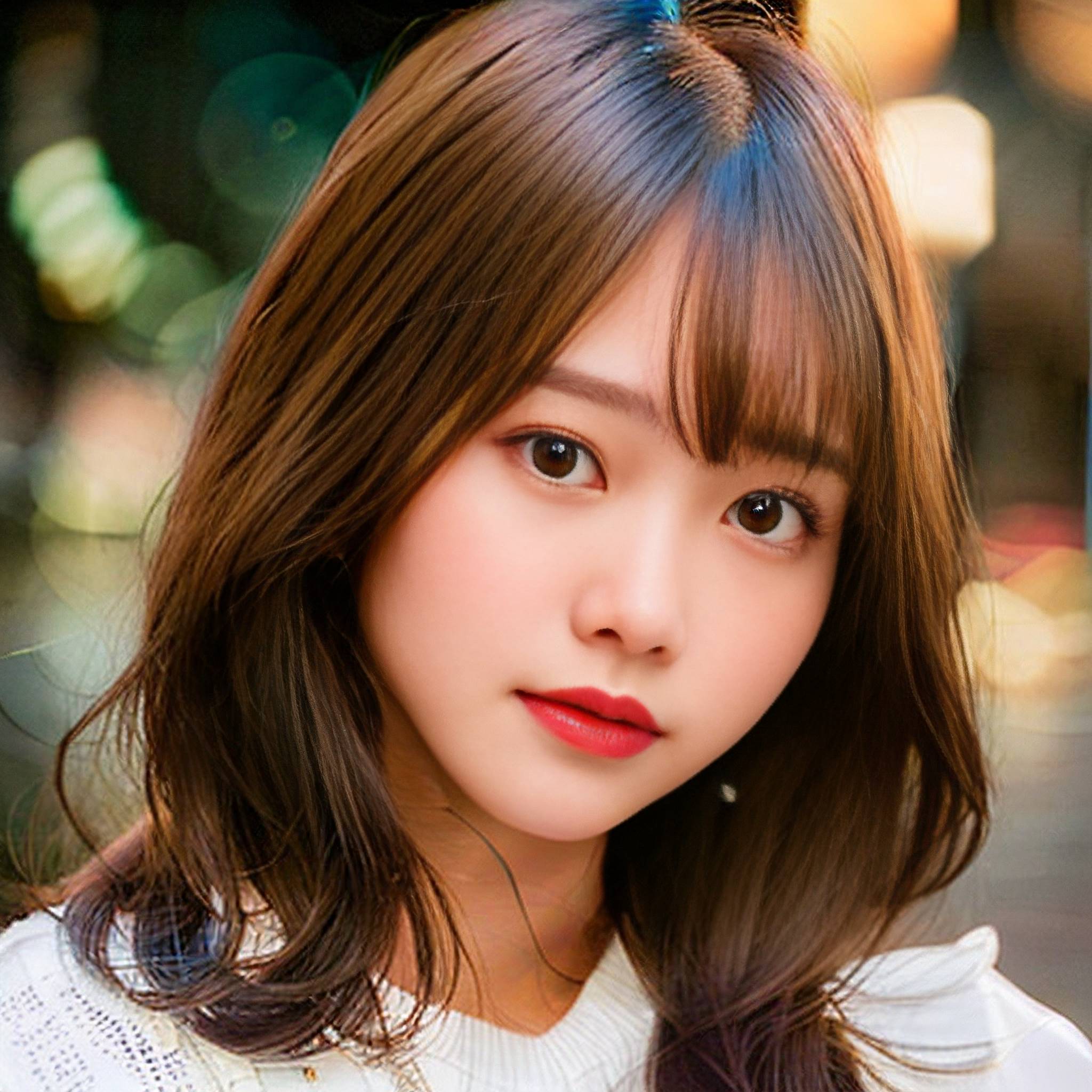 a woman with long hair standing in the middle of a street 