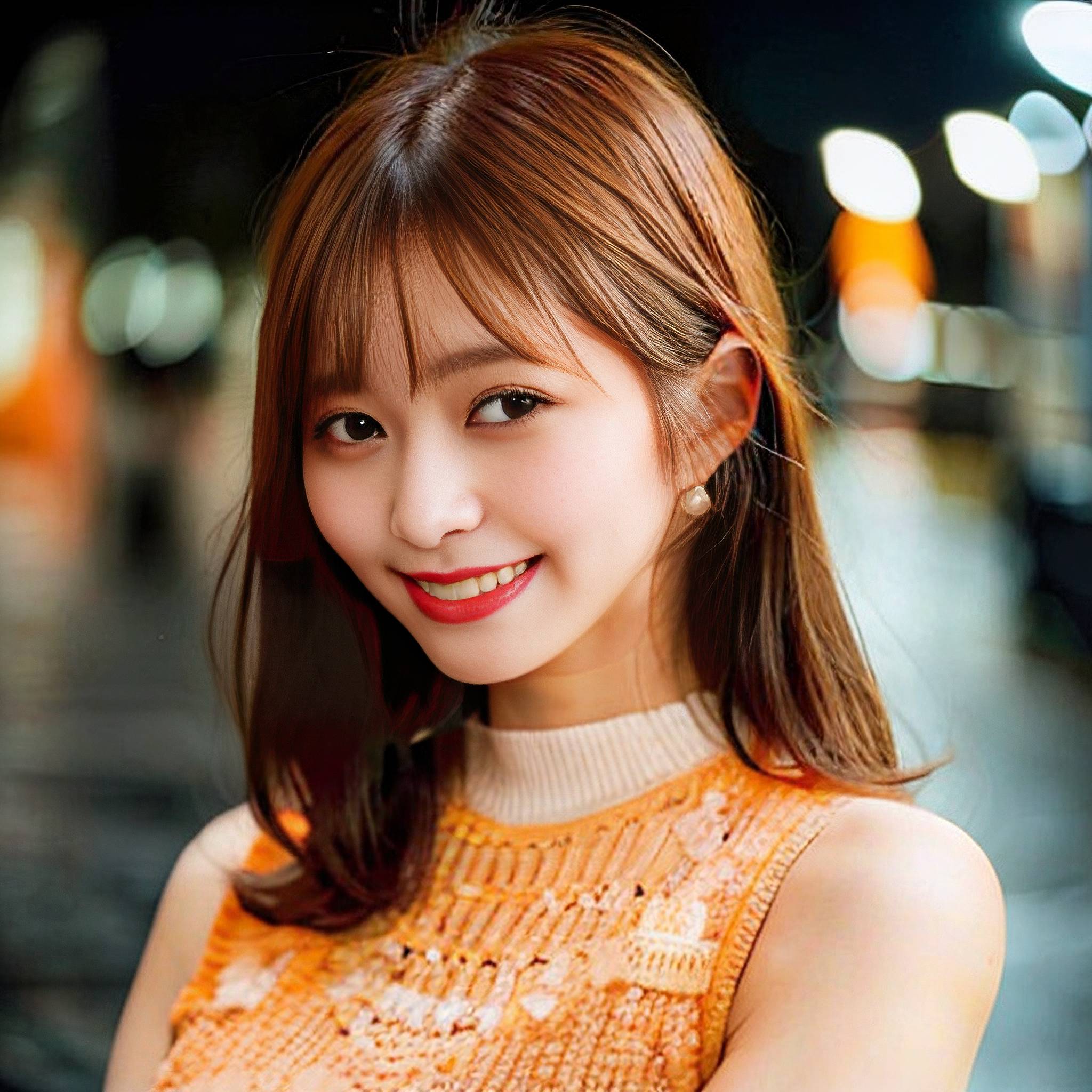 a young woman is smiling while holding a pink flower 