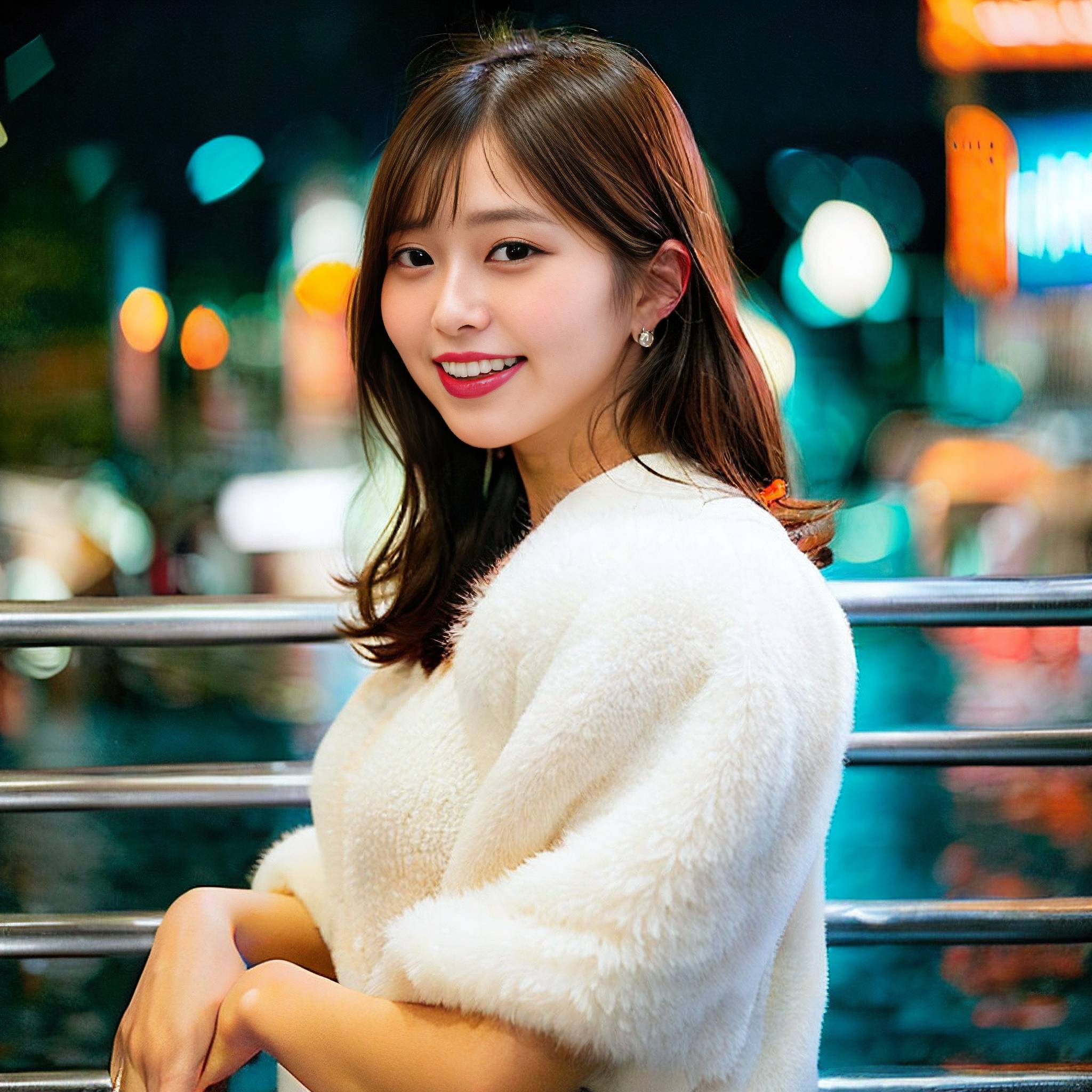 a woman in a white dress standing on a sidewalk 