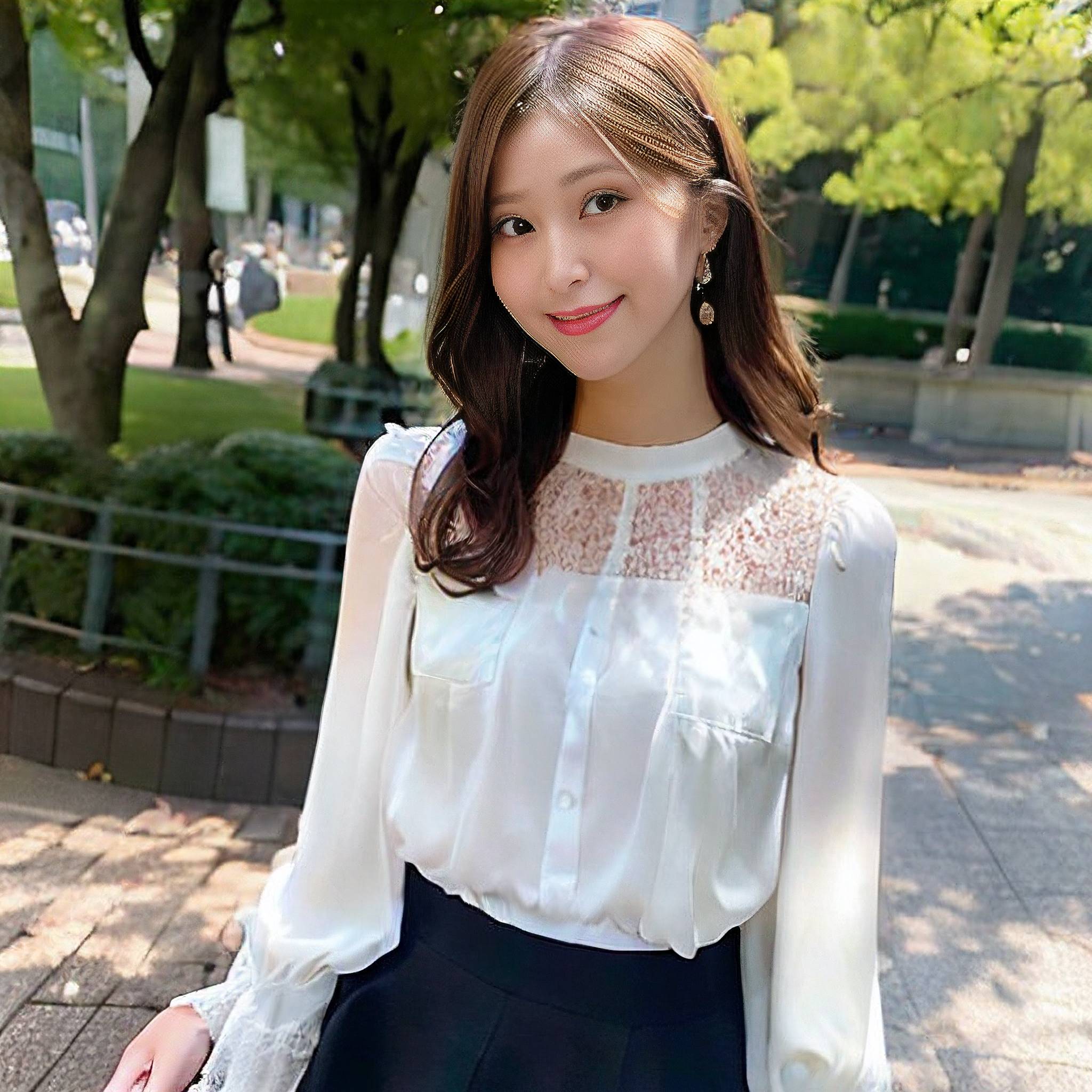 a young woman in a white dress posing for a picture 