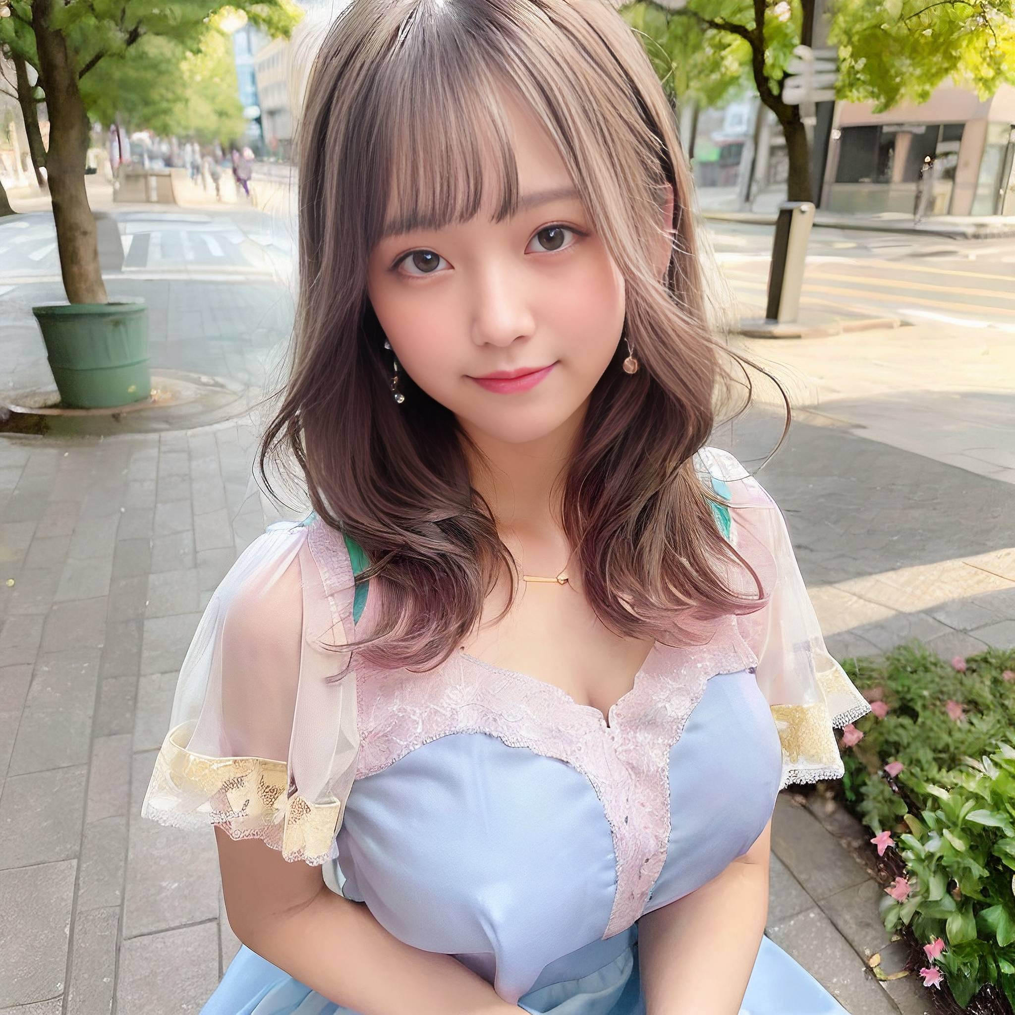 a woman in a pink dress holding a stuffed animal 