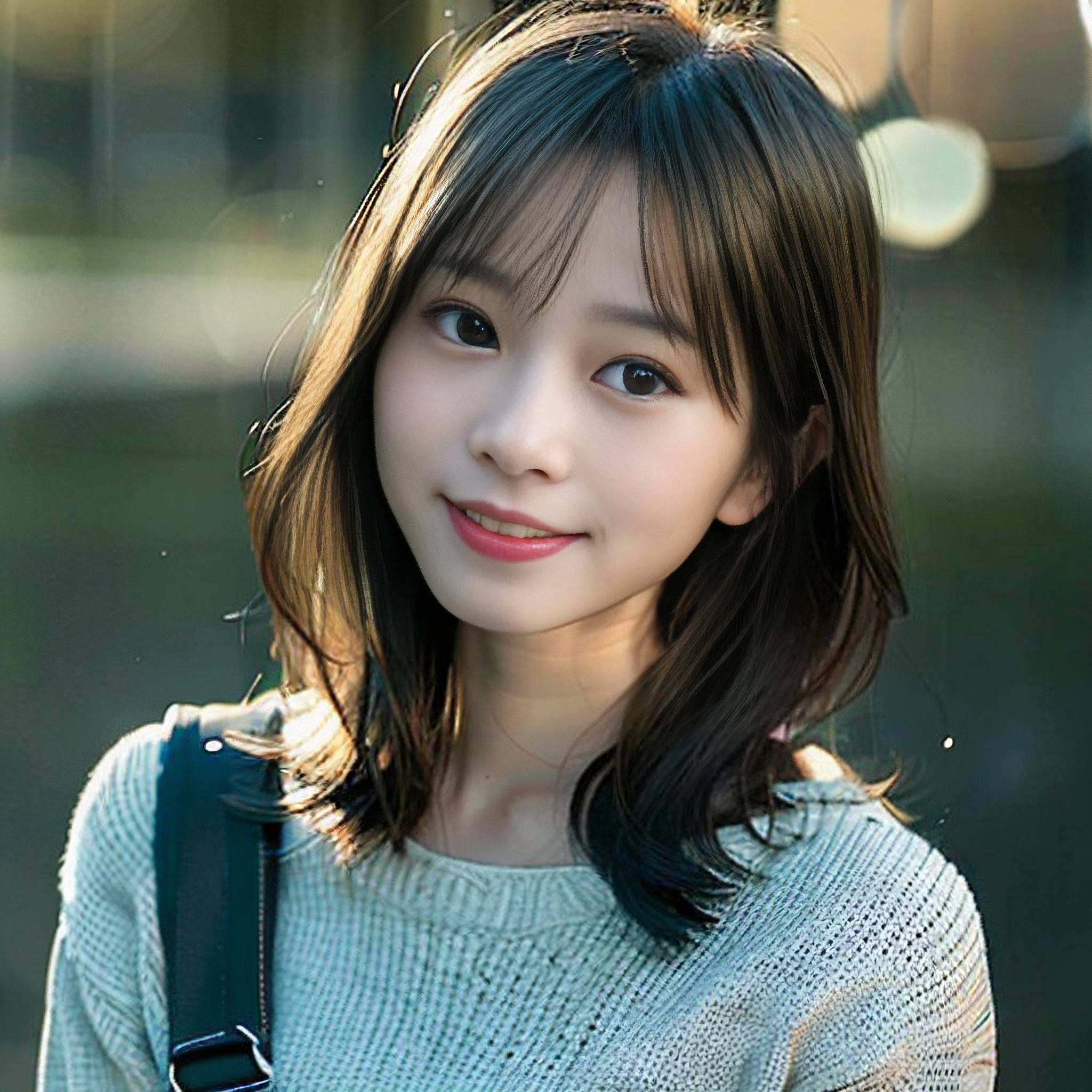 a young girl smiling while holding a cell phone 