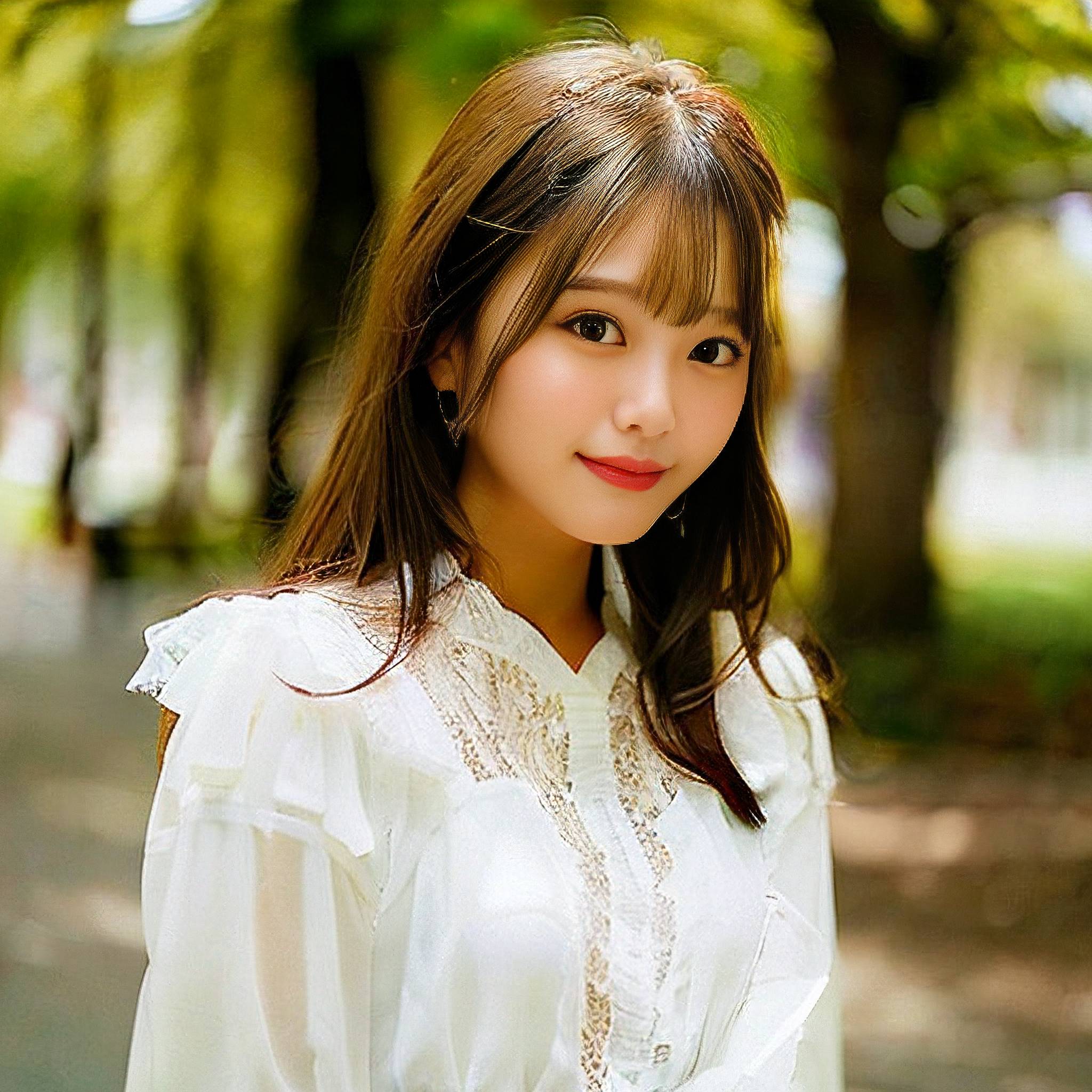 a young girl posing for a picture in a park 