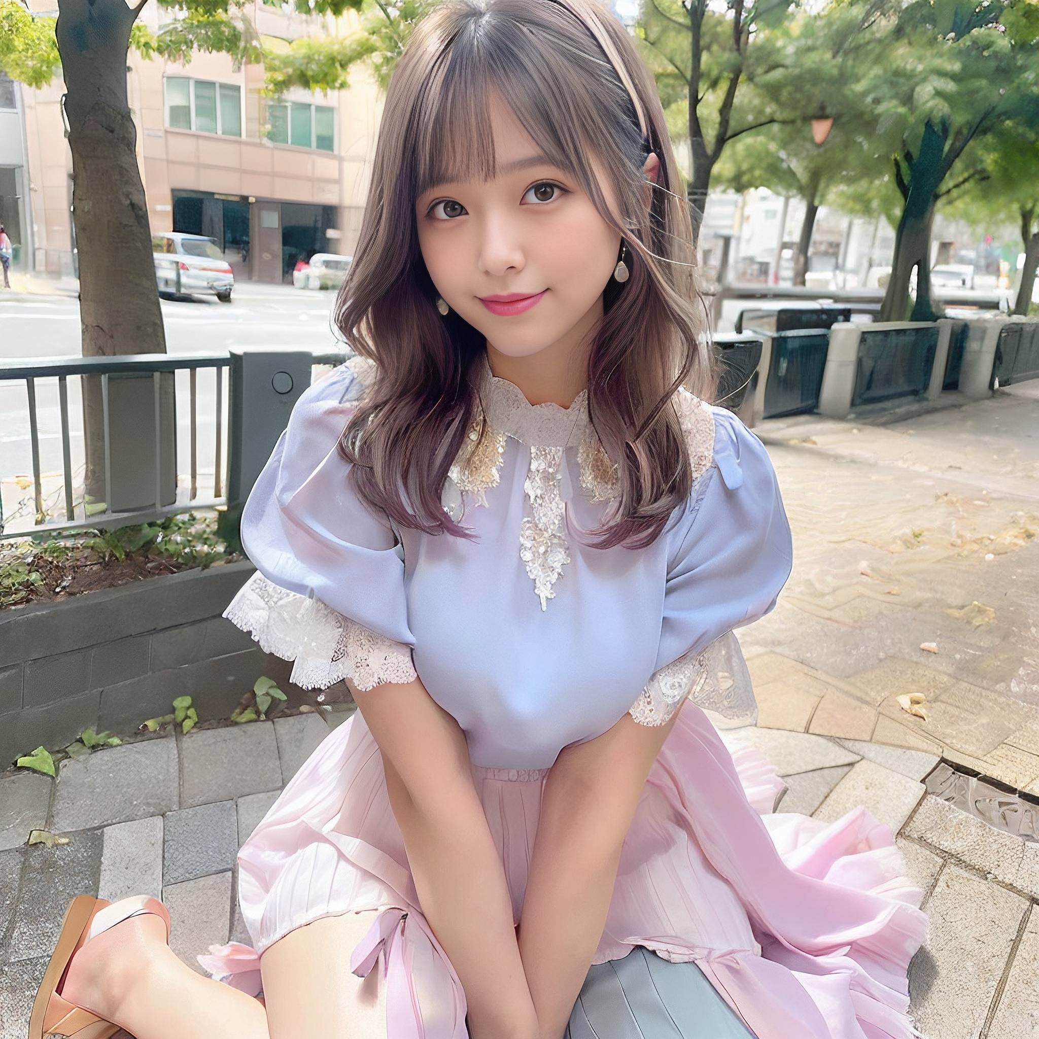 a young girl sitting on a park bench 