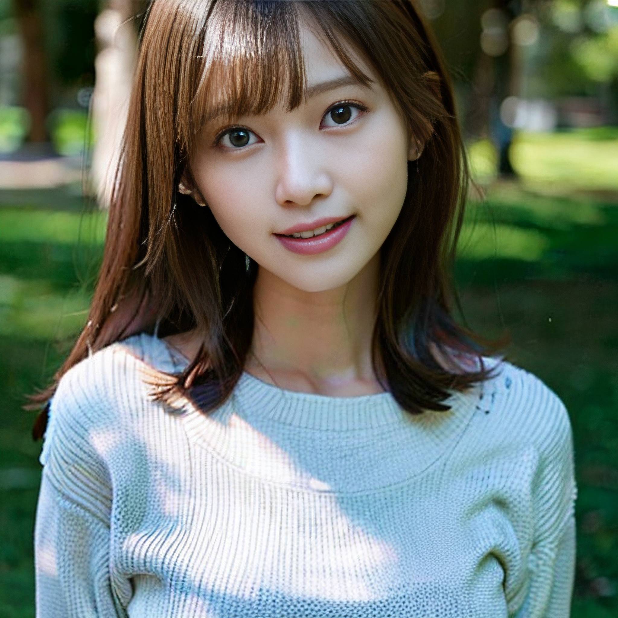 a woman is standing in the grass with her hands in her pockets 