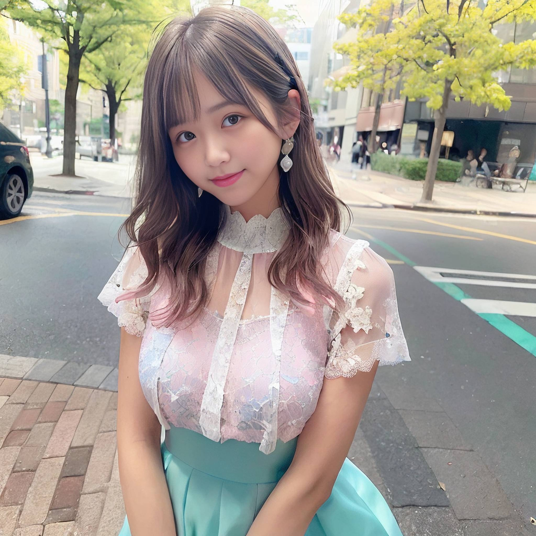 a young girl in a pink dress posing for a picture 