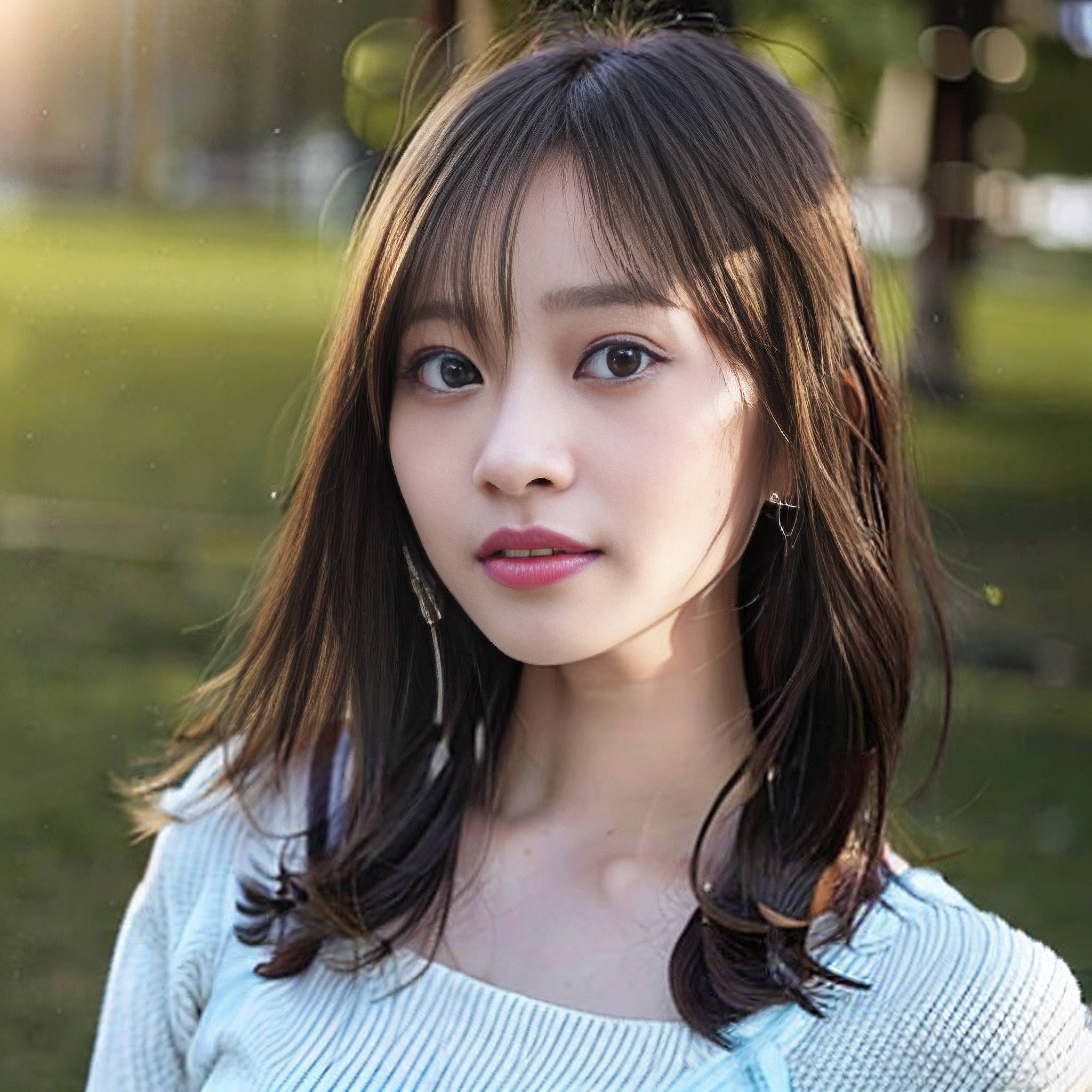 a woman is standing in a grassy field 