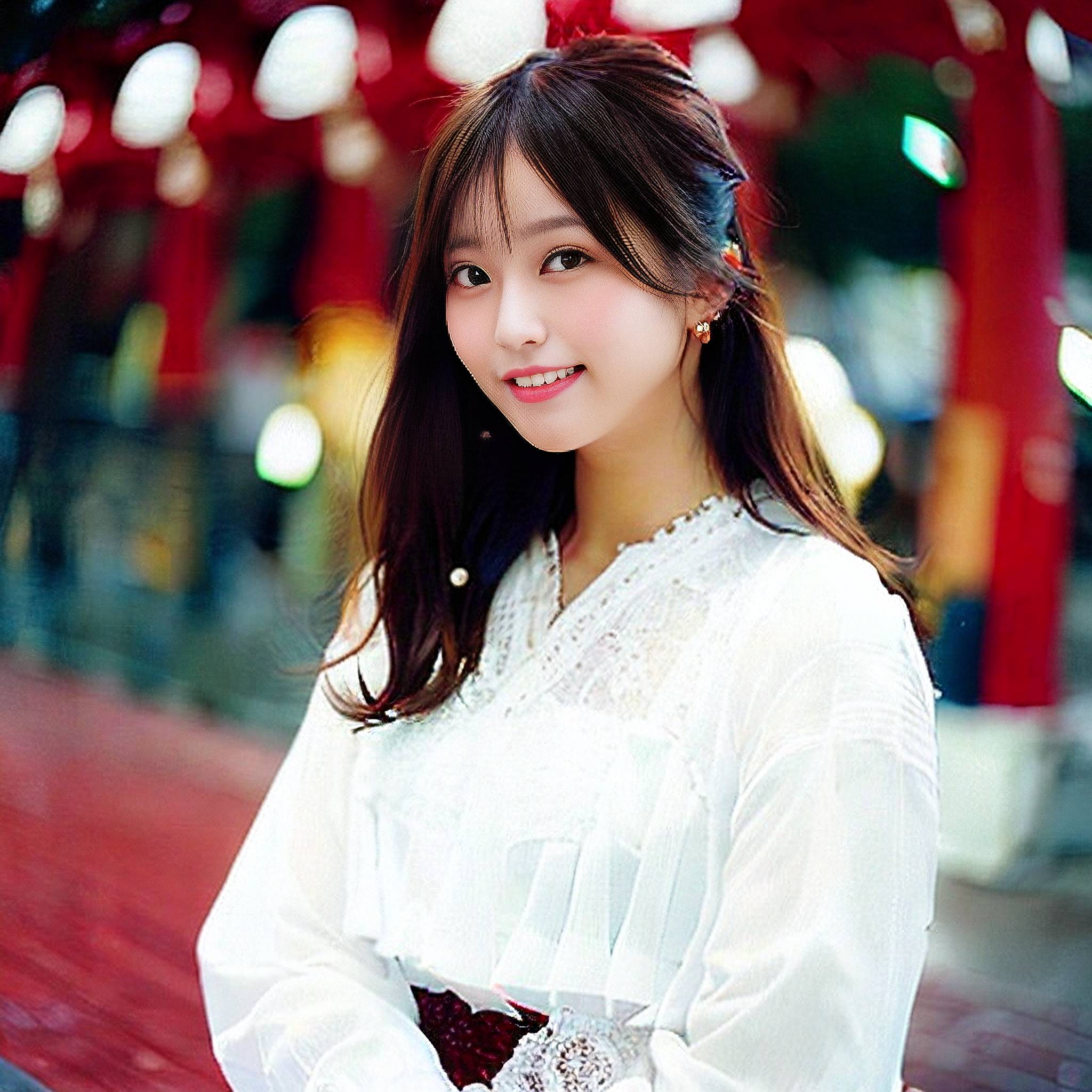 a woman in a red dress standing in front of a red wall 