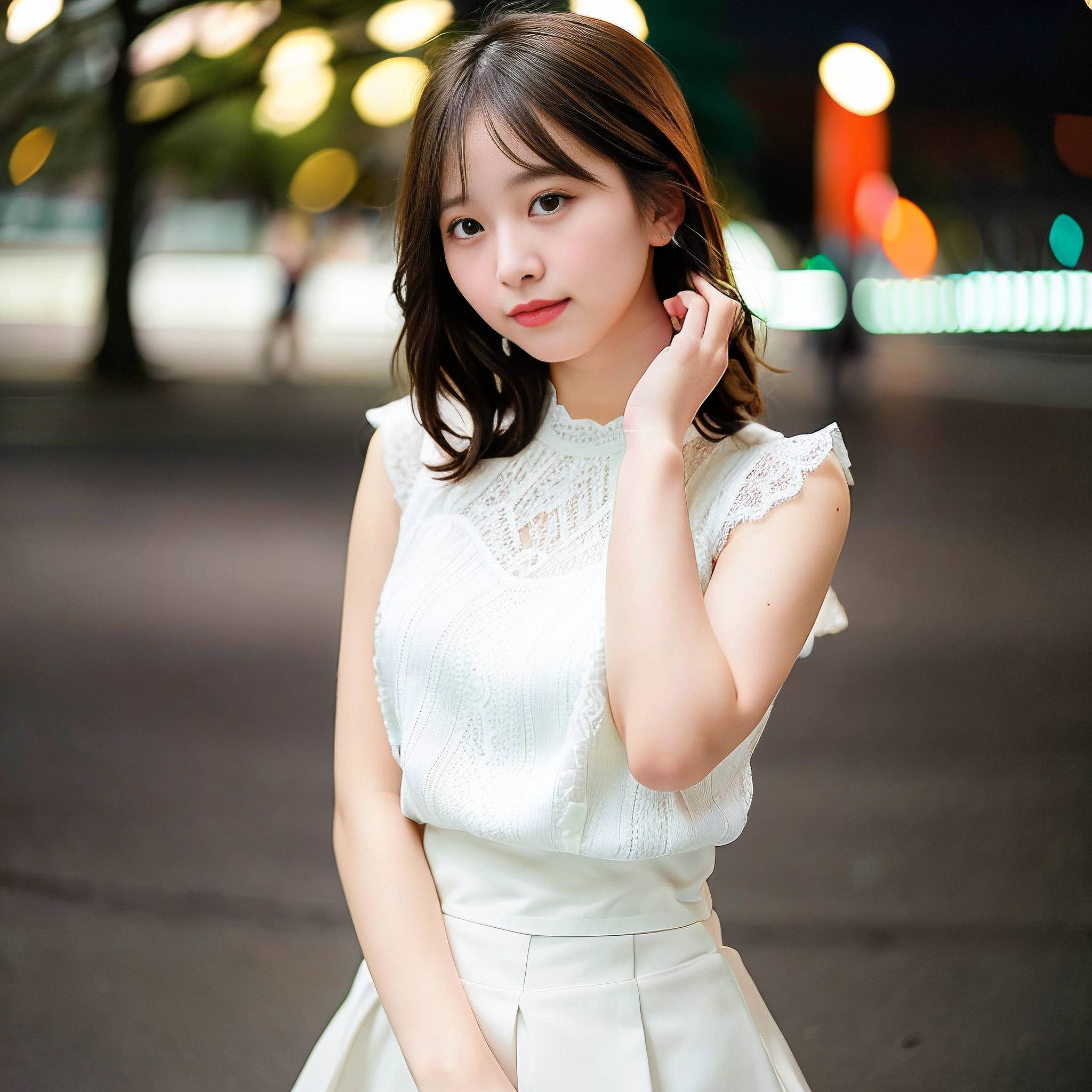 a beautiful young woman in a white dress holding a white purse 
