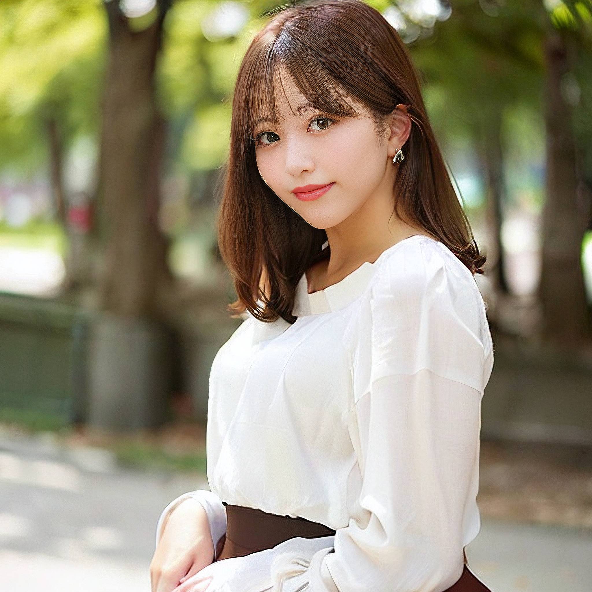 a woman in a white dress sitting on a park bench 