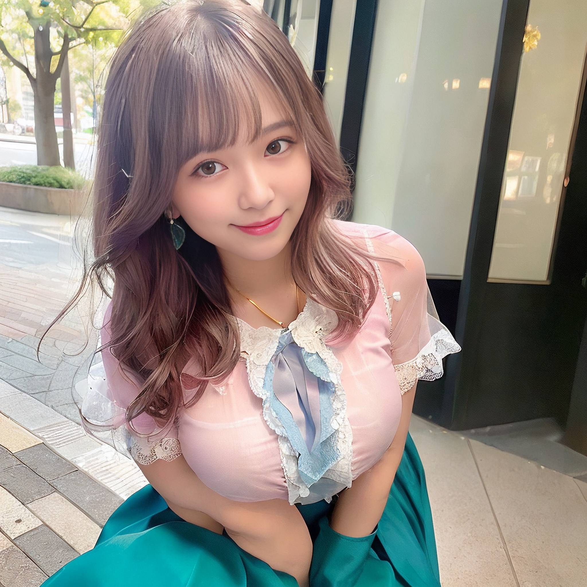 a young girl wearing a pink dress and a blue tie 