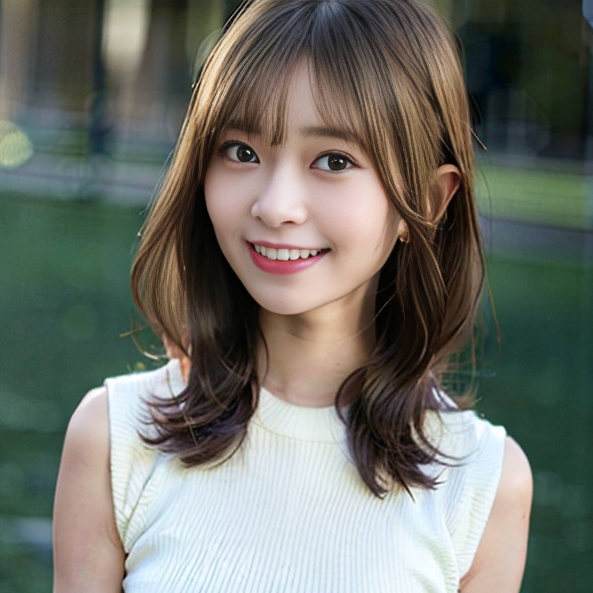 a young girl posing for a picture in front of a lake 