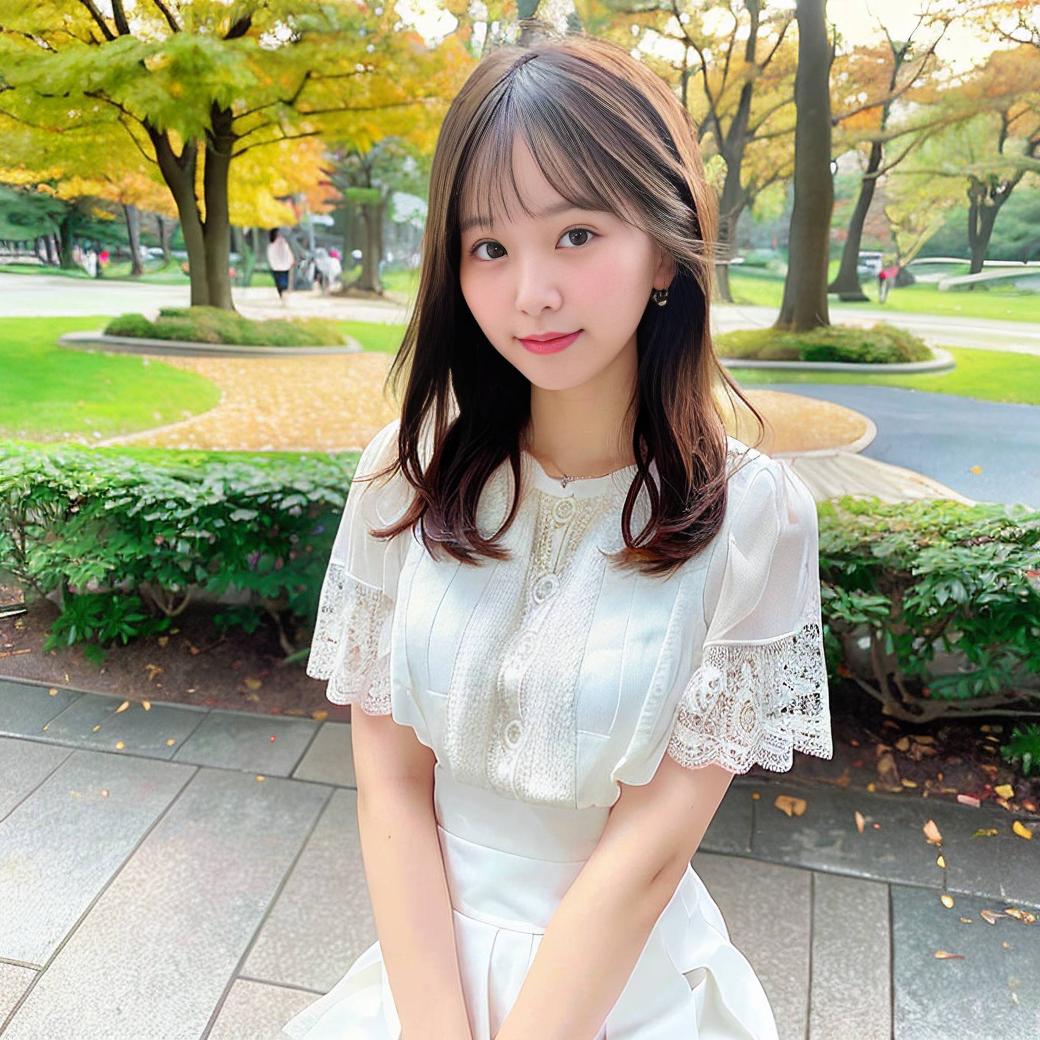 a young girl posing for a picture in a park 