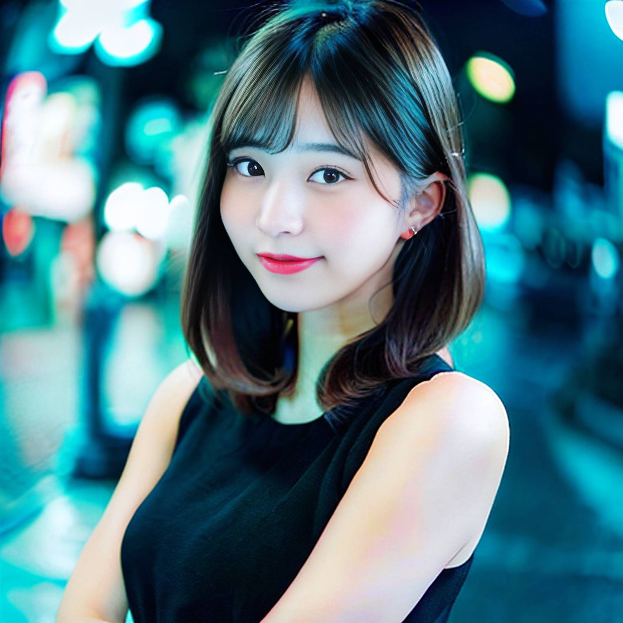 a woman is smiling while holding a cell phone 