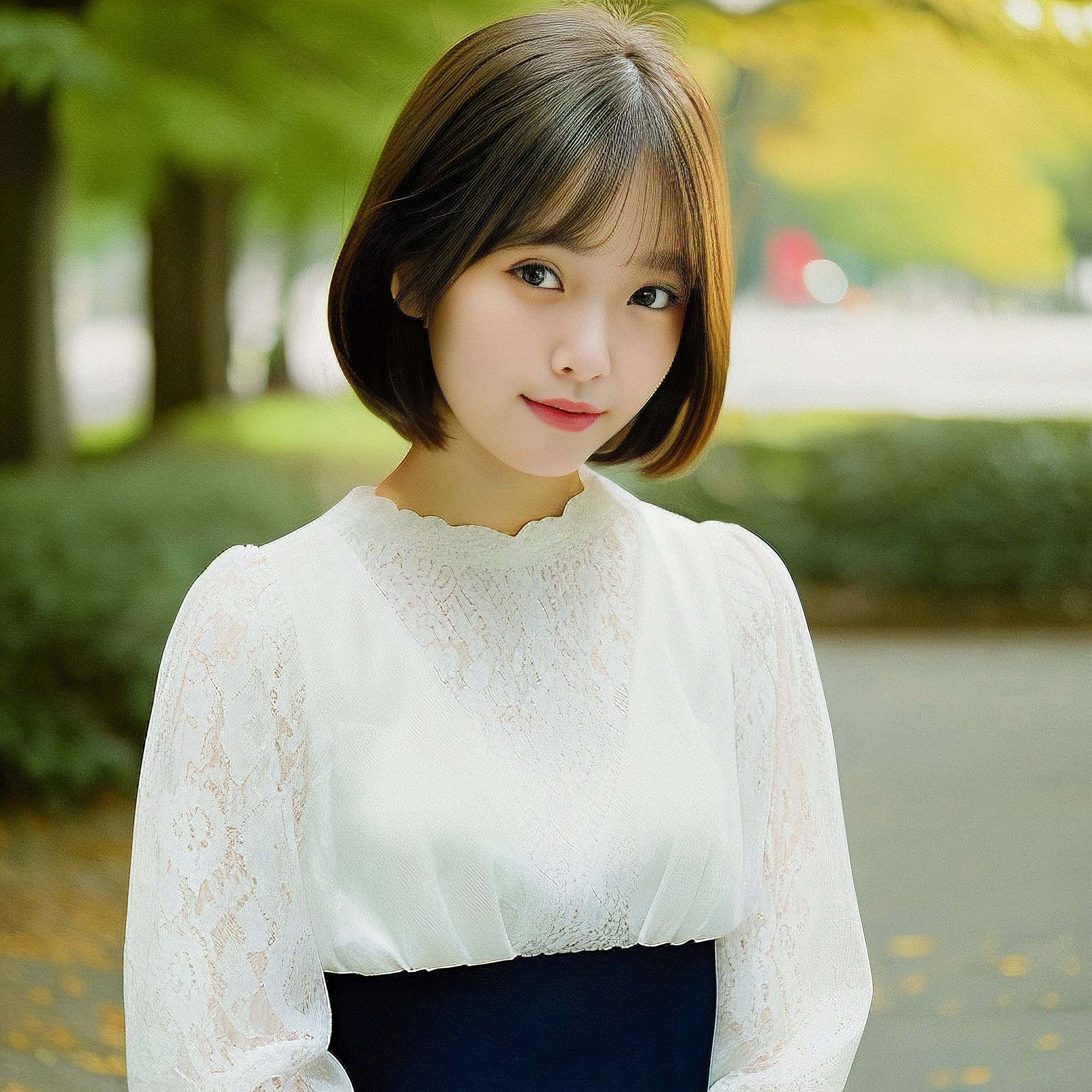 a young woman in a white dress posing for a picture 