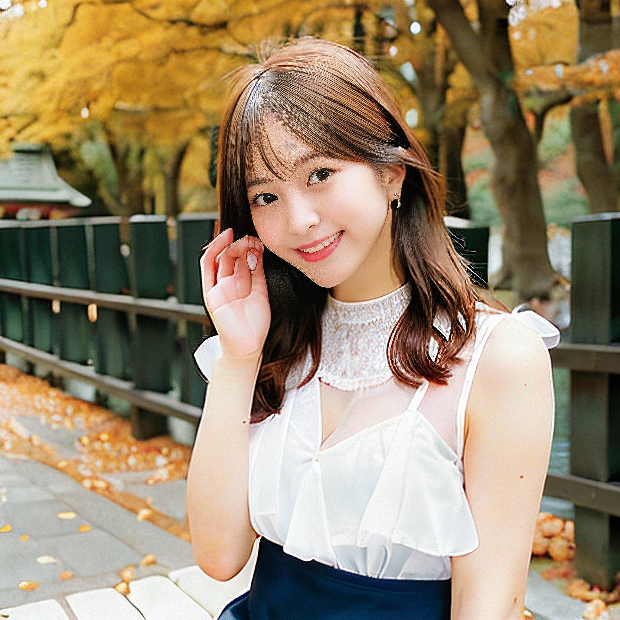 a young woman is smiling while talking on her cell phone 