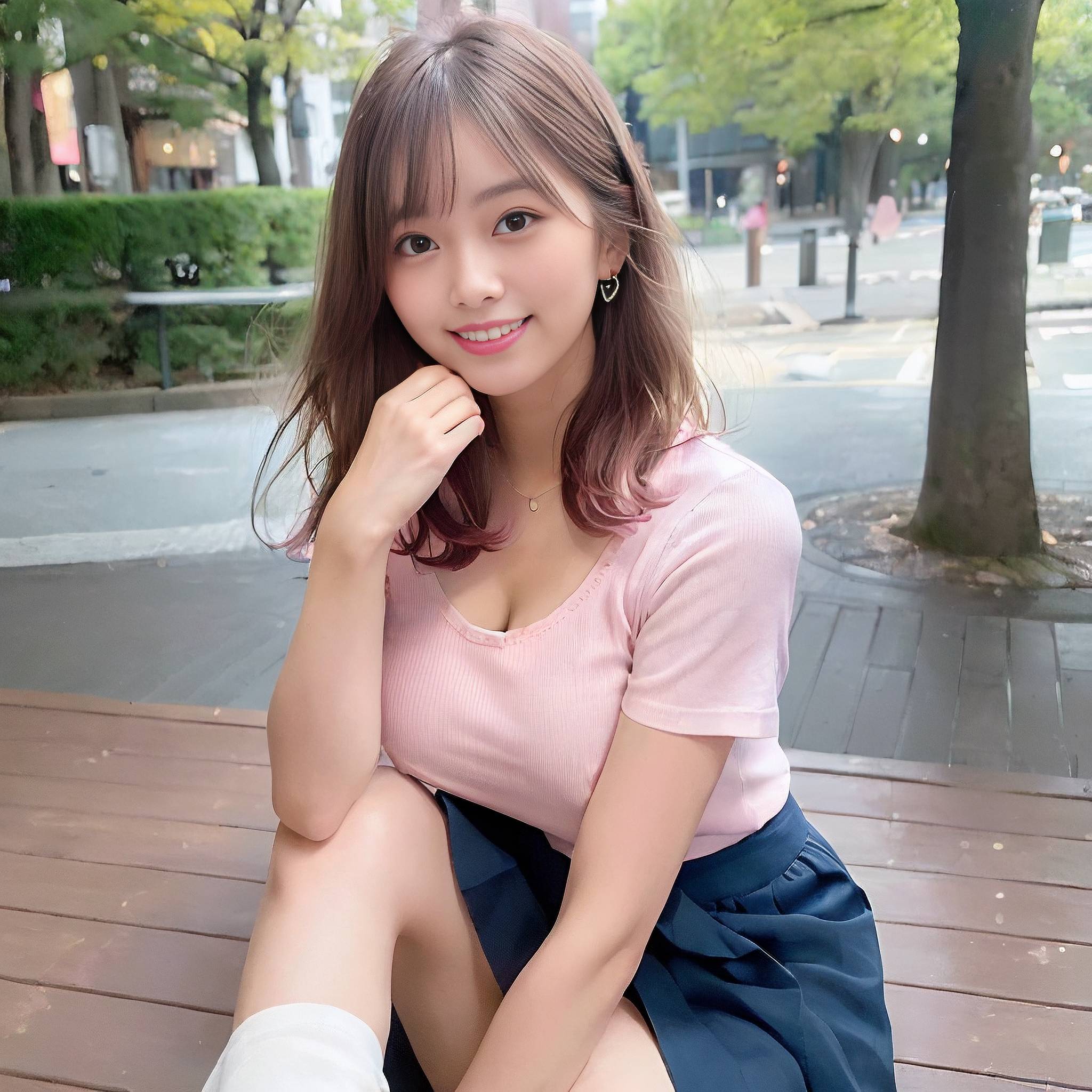 a young woman sitting on a park bench 