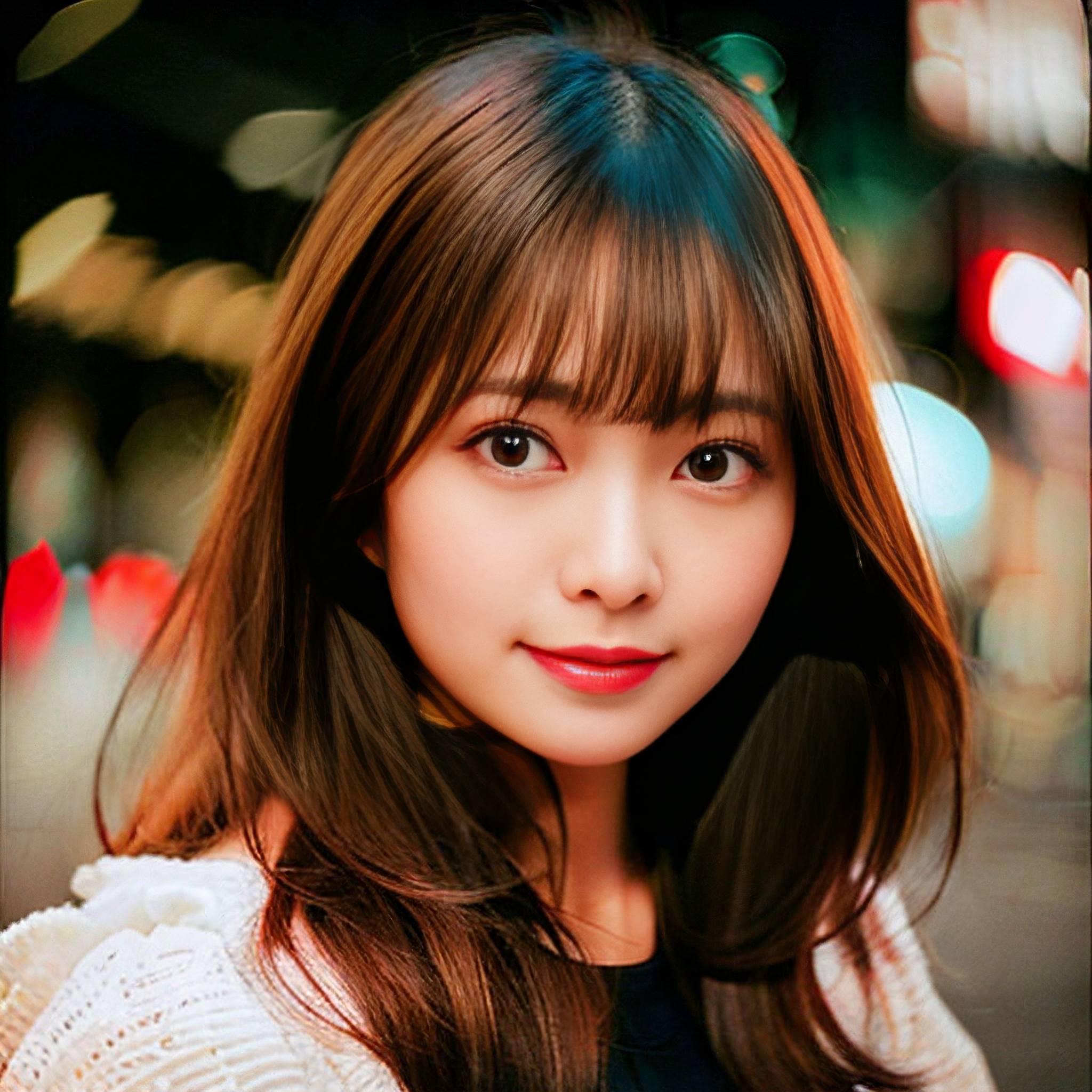 a woman with long hair standing in the middle of a street 