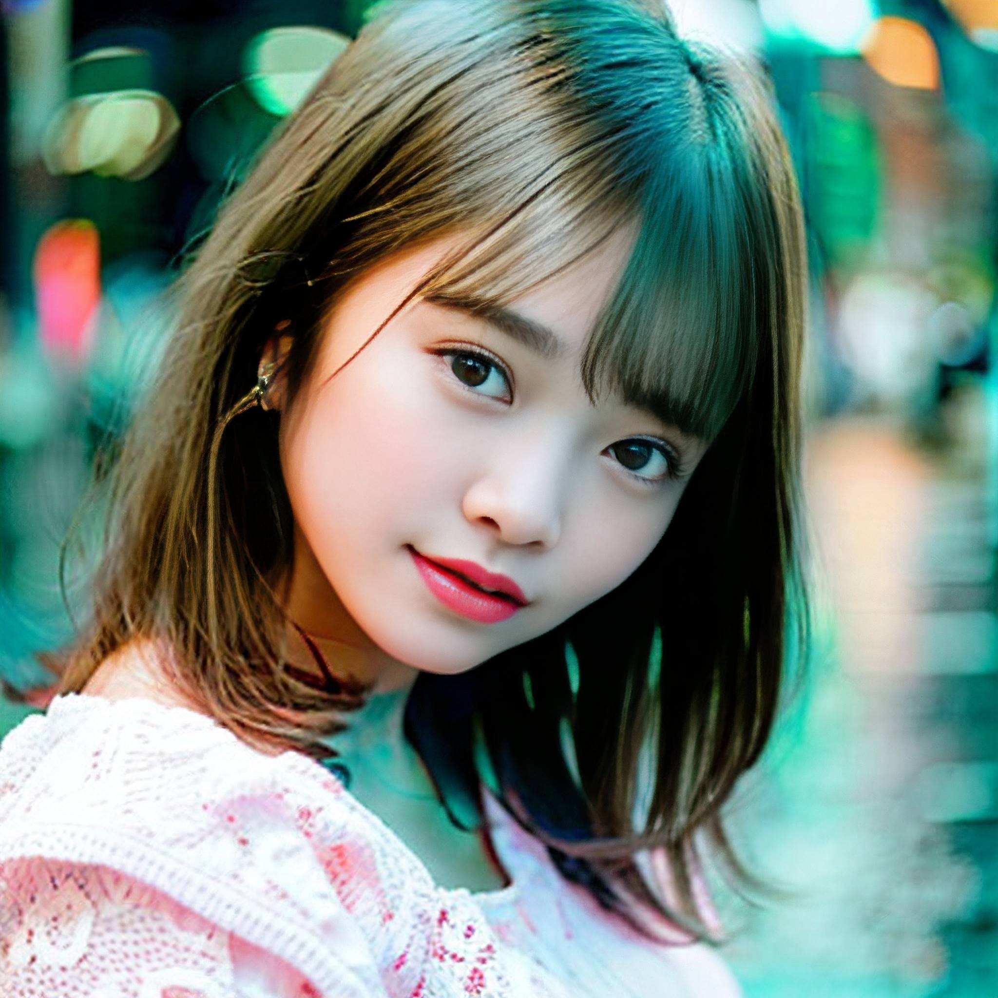 a beautiful young woman standing in the middle of a street 