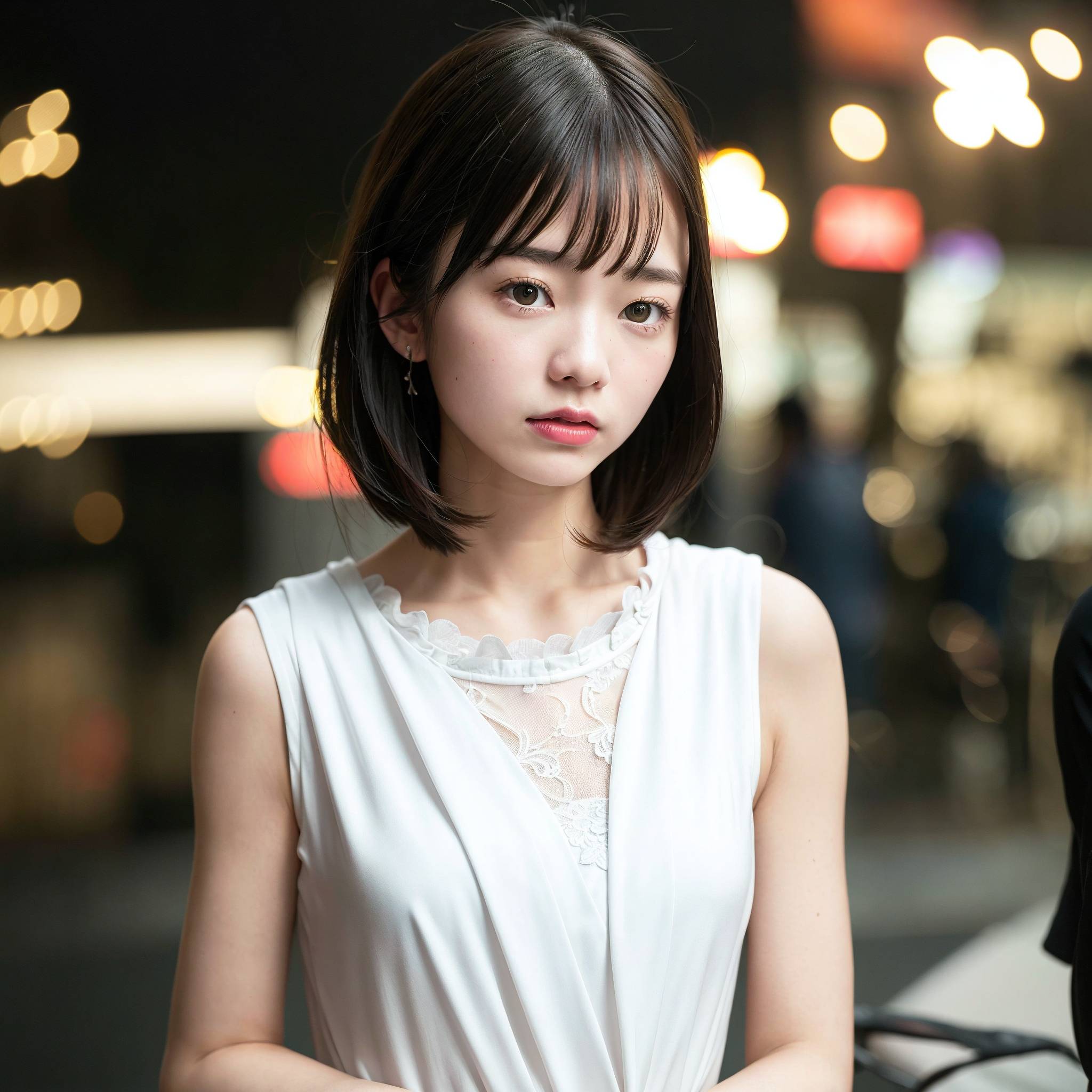 a woman is standing in the middle of the street 