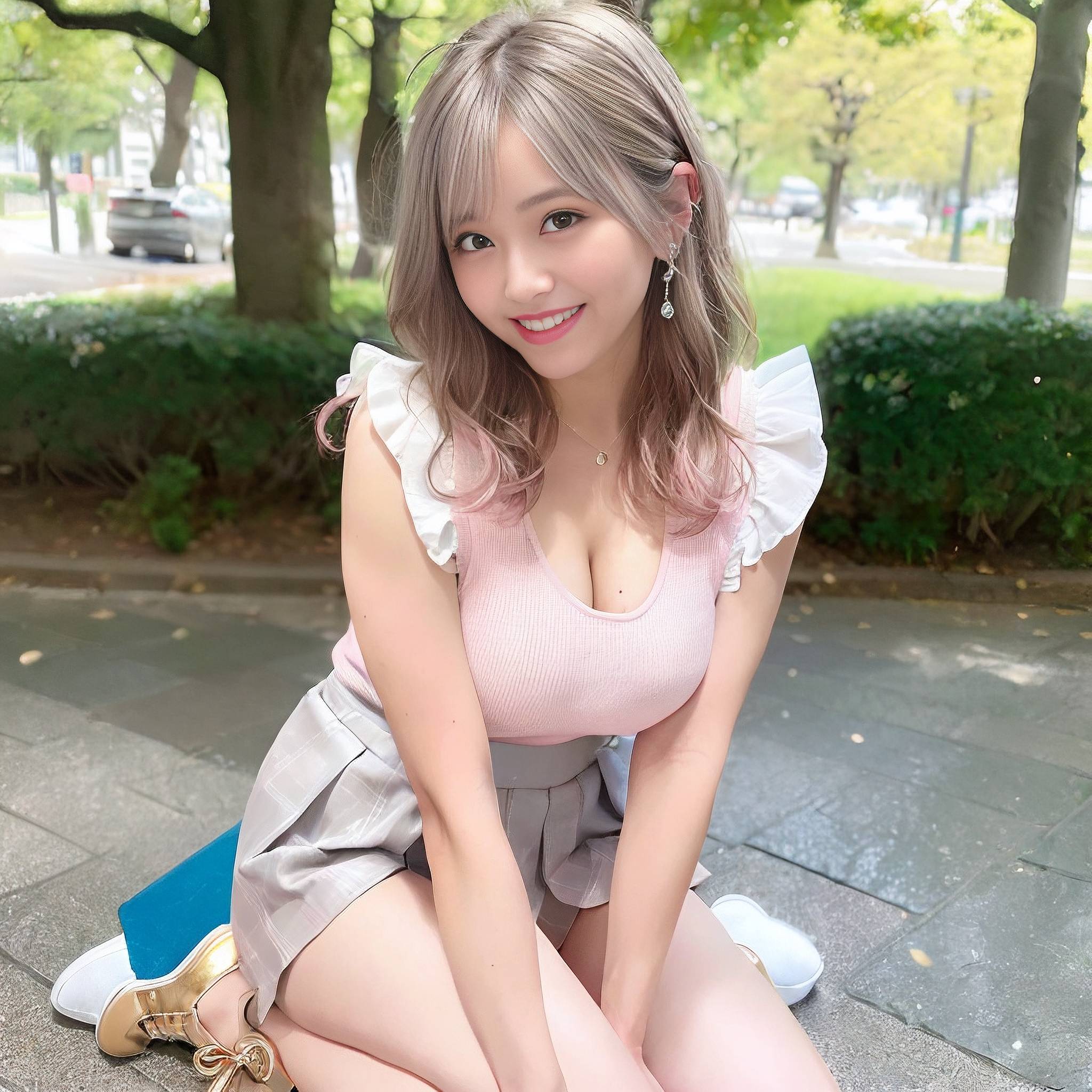a beautiful young woman sitting on a park bench 