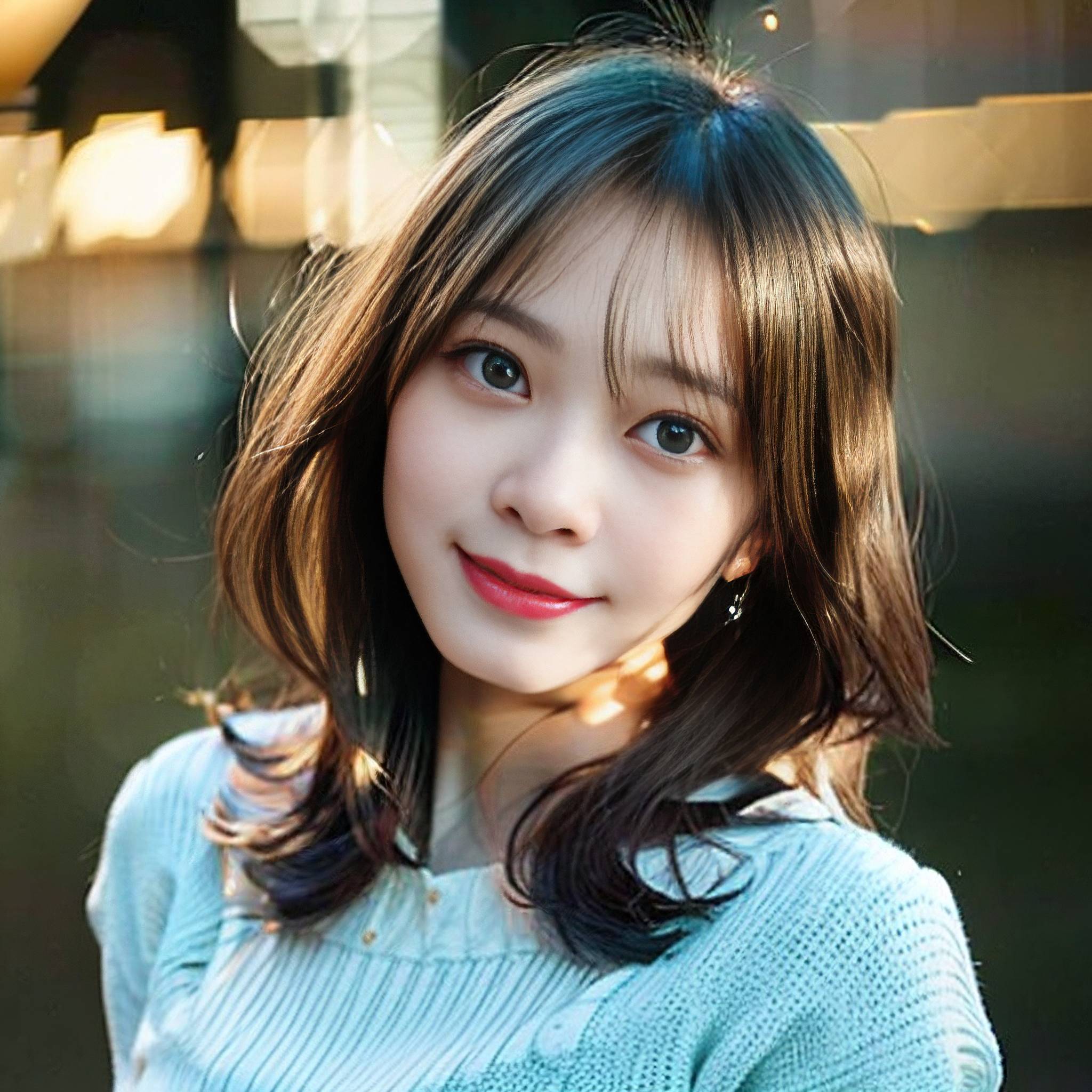 a beautiful young woman smiling while holding a black and white checkered hair 