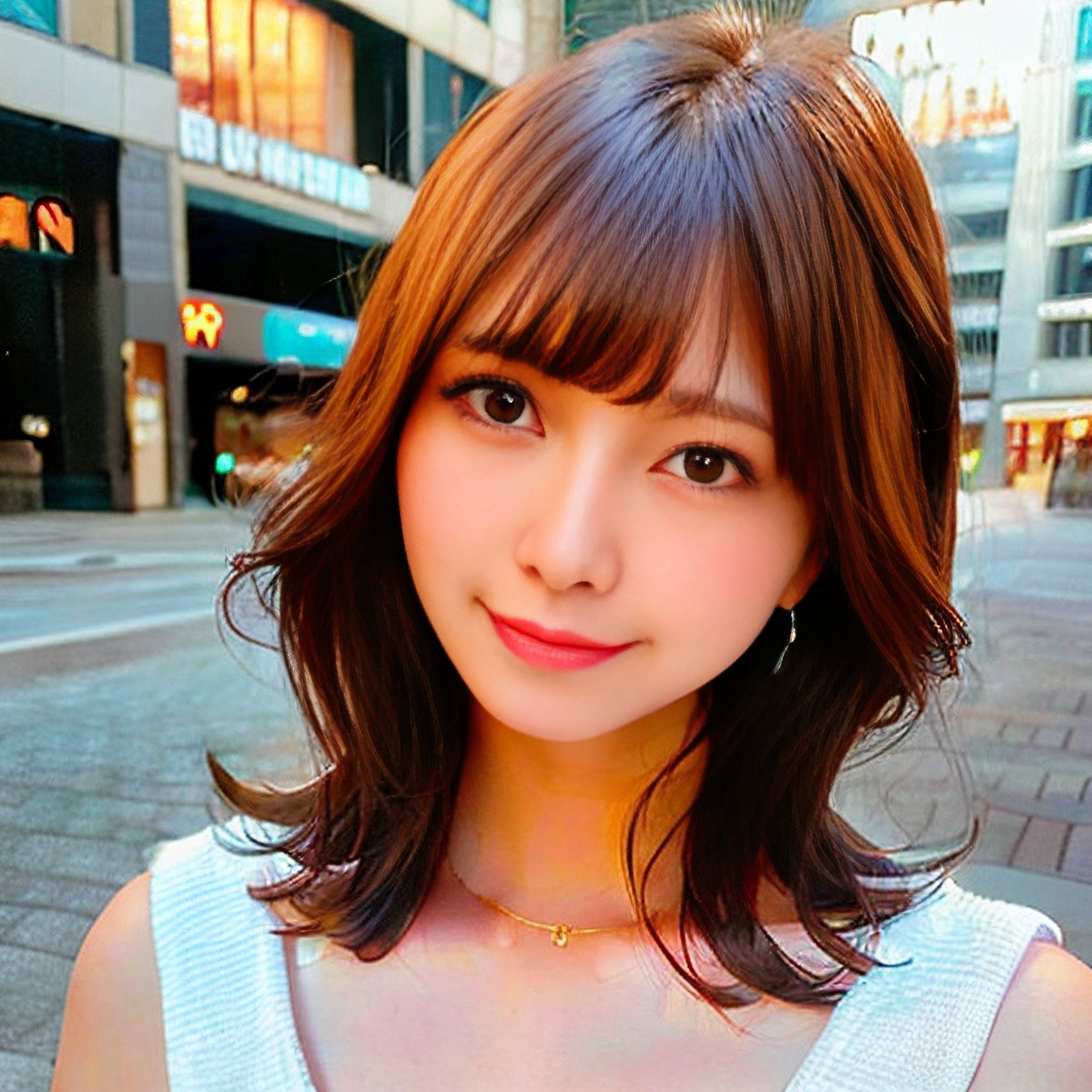a beautiful young woman posing for a picture in front of a building 