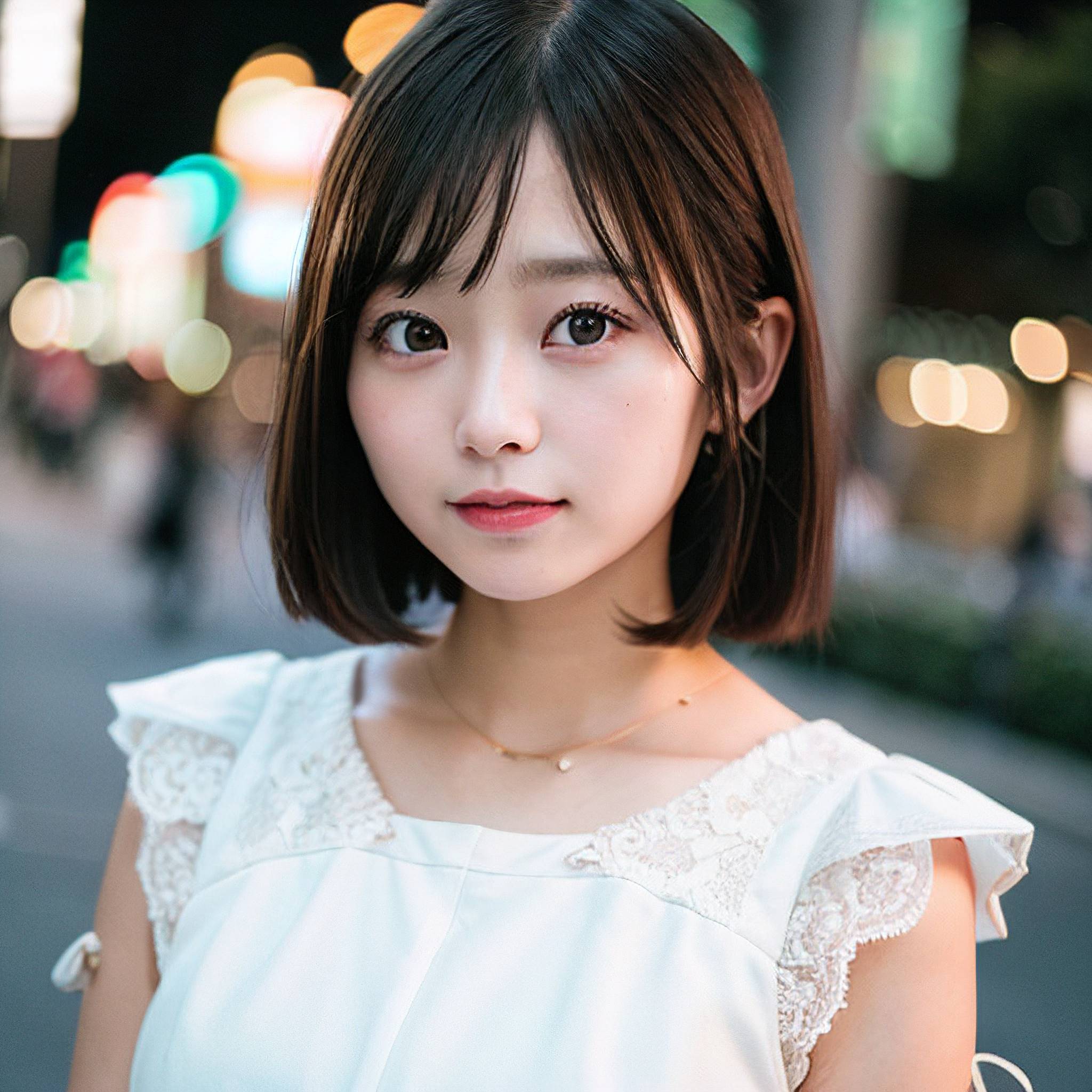 a young girl is standing in the middle of the street 