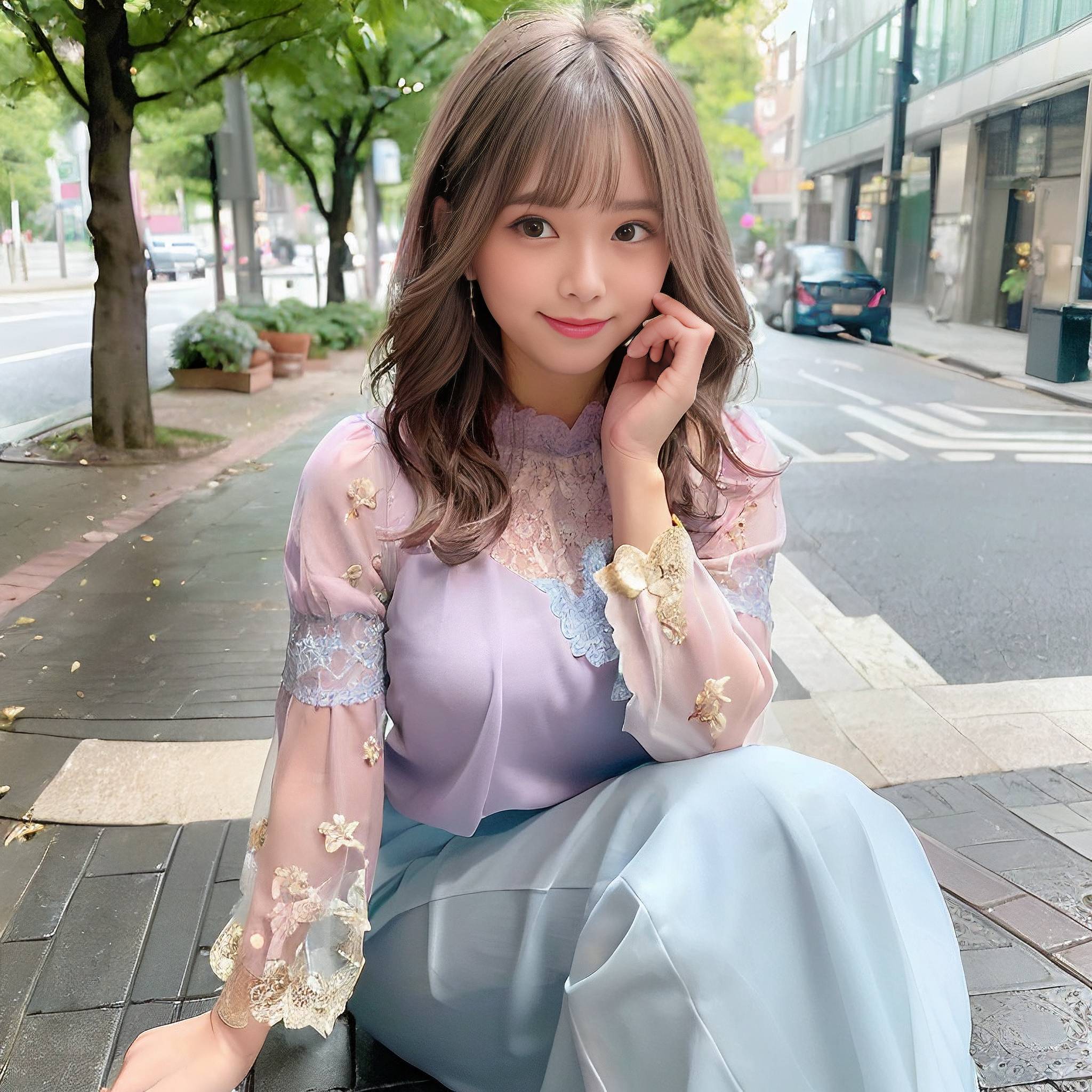 a woman sitting on a curb talking on a cell phone 