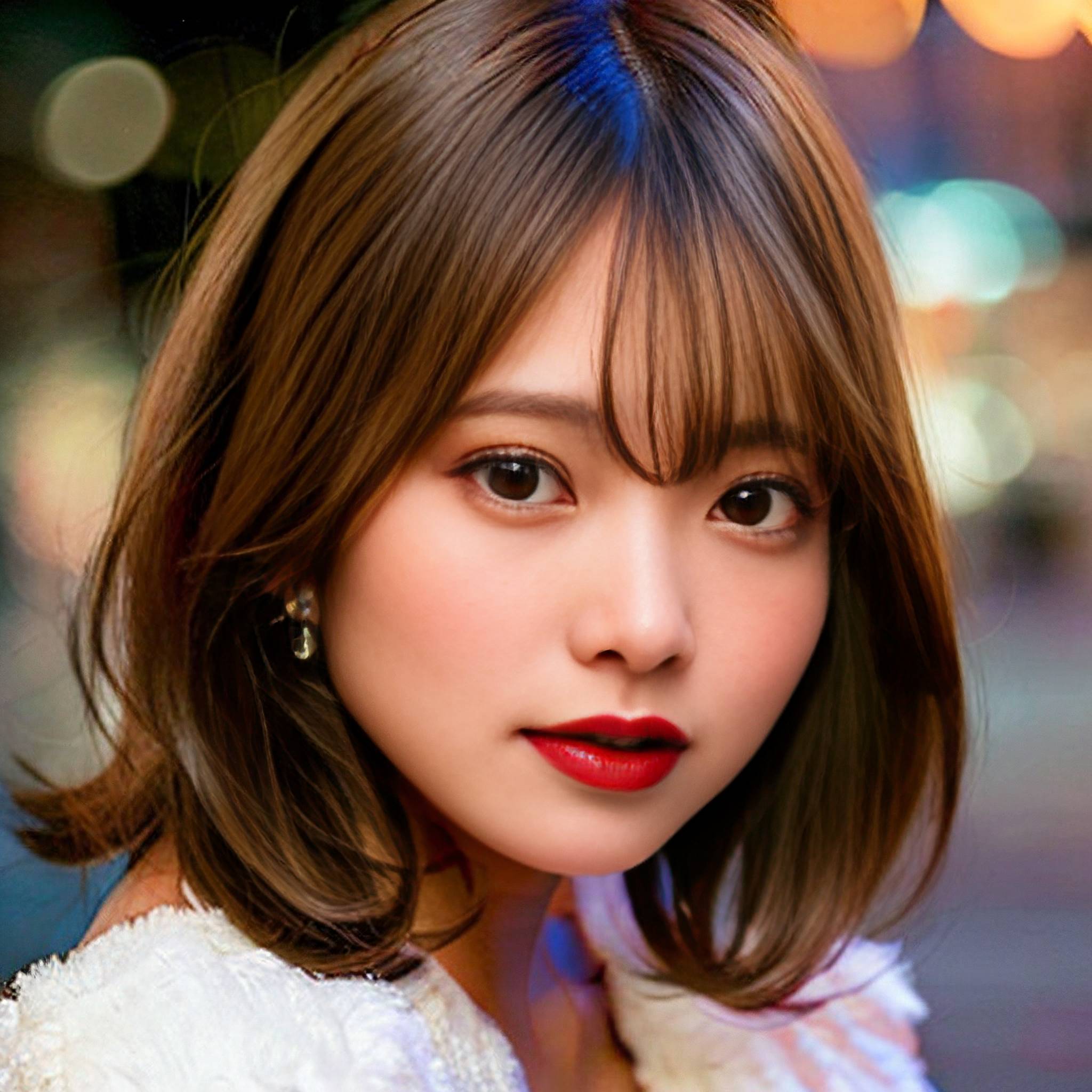 a woman in a red dress is looking at her cell phone 