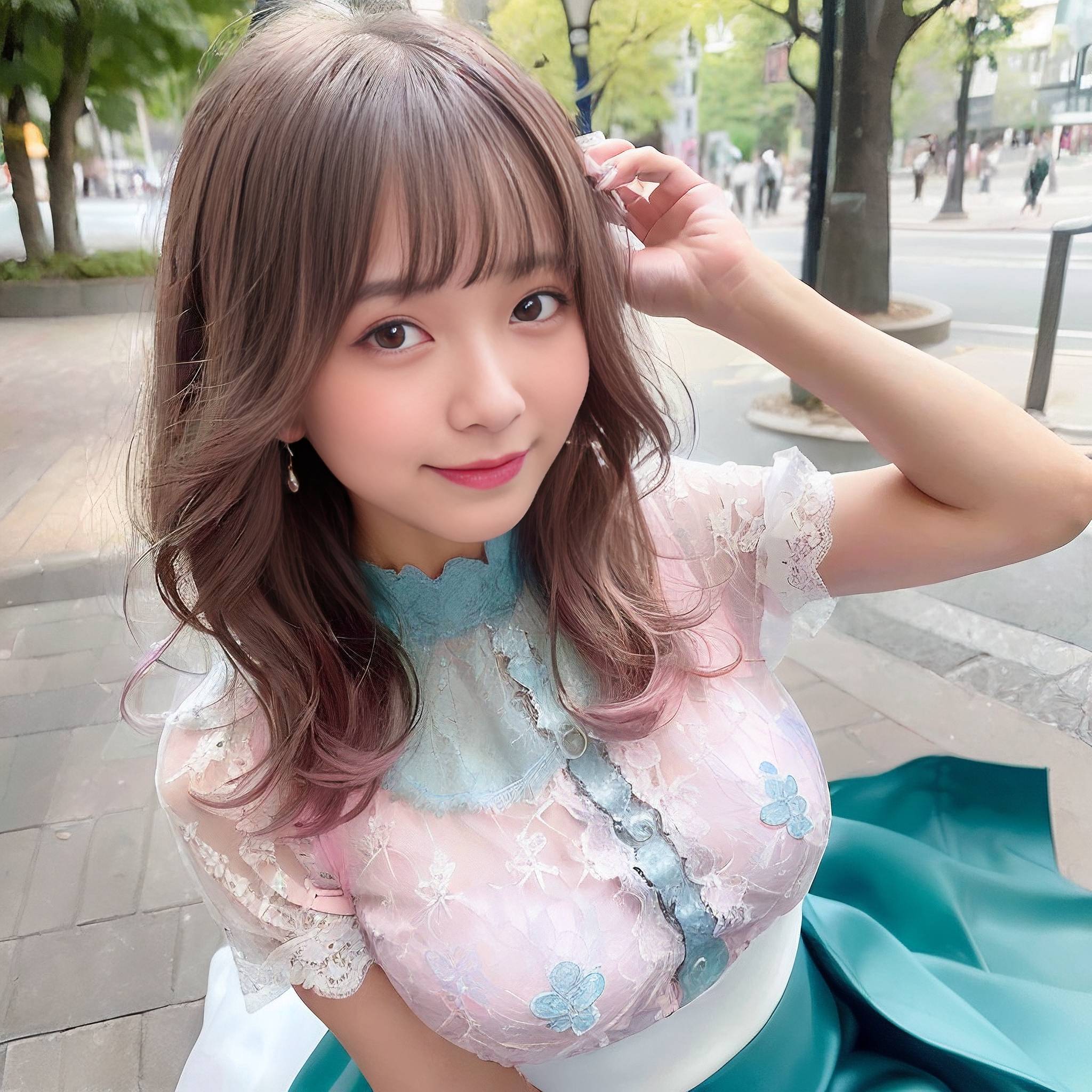 a young girl in a pink dress holding a pink flower 