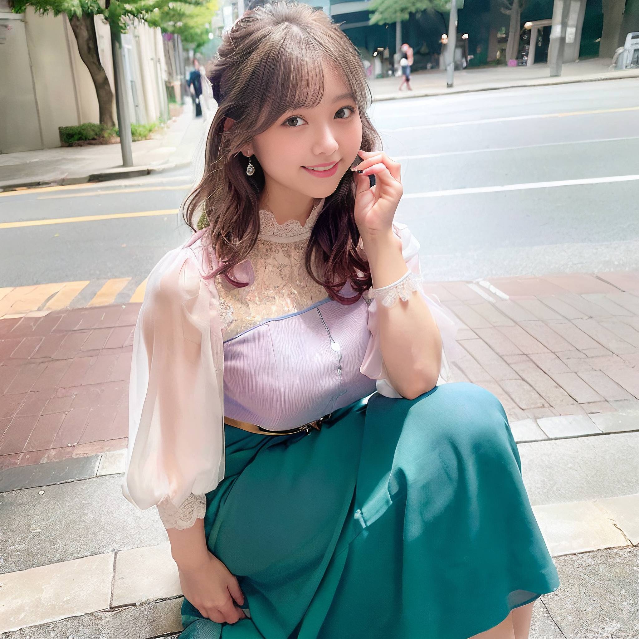 a woman in a pink dress talking on a cell phone 