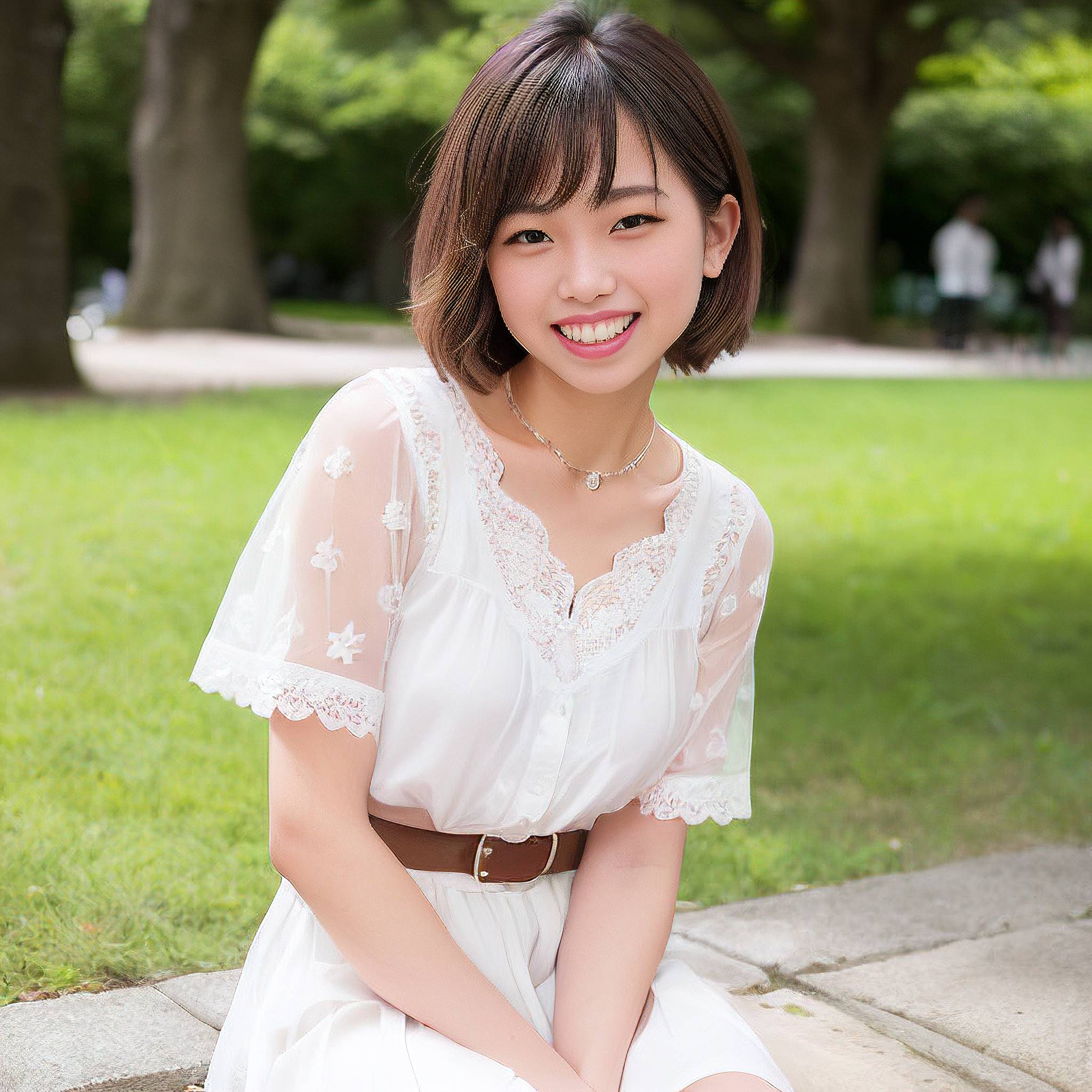 a beautiful young woman sitting on a park bench 
