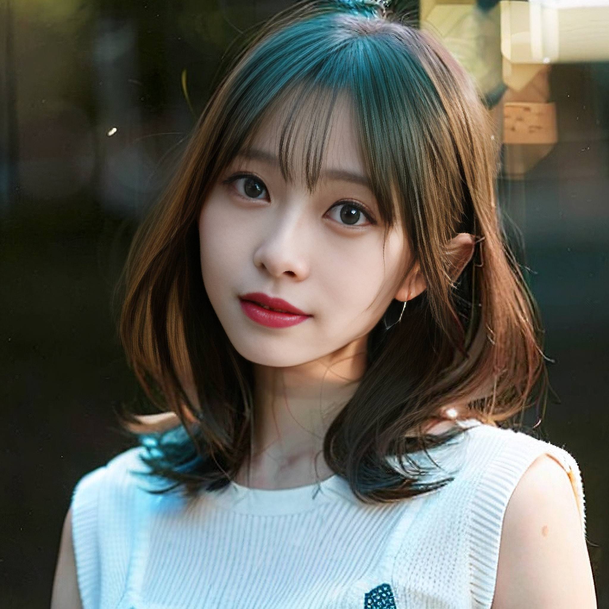 a beautiful young woman with long hair standing in front of a window 