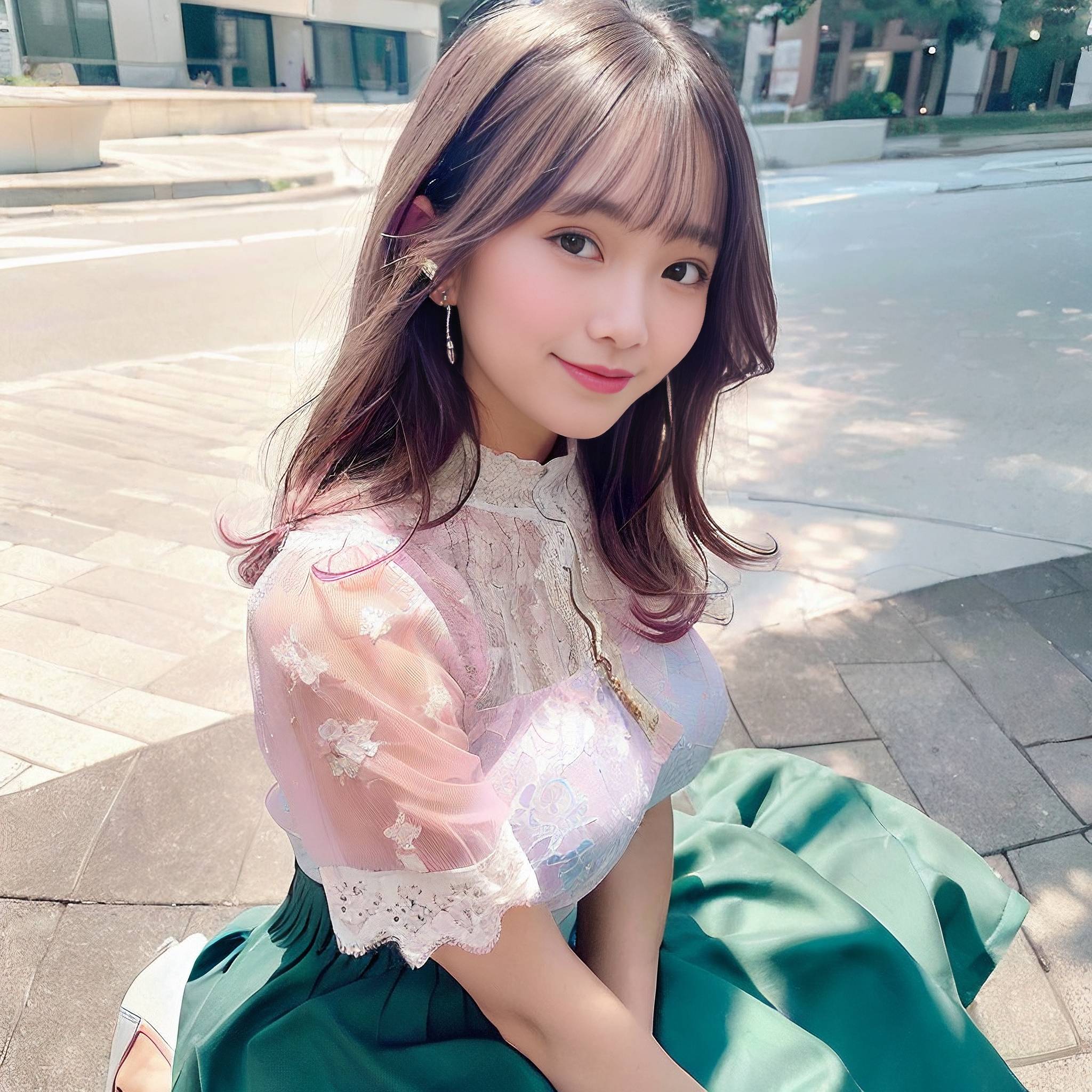 a young girl in a pink dress holding a purple flower 