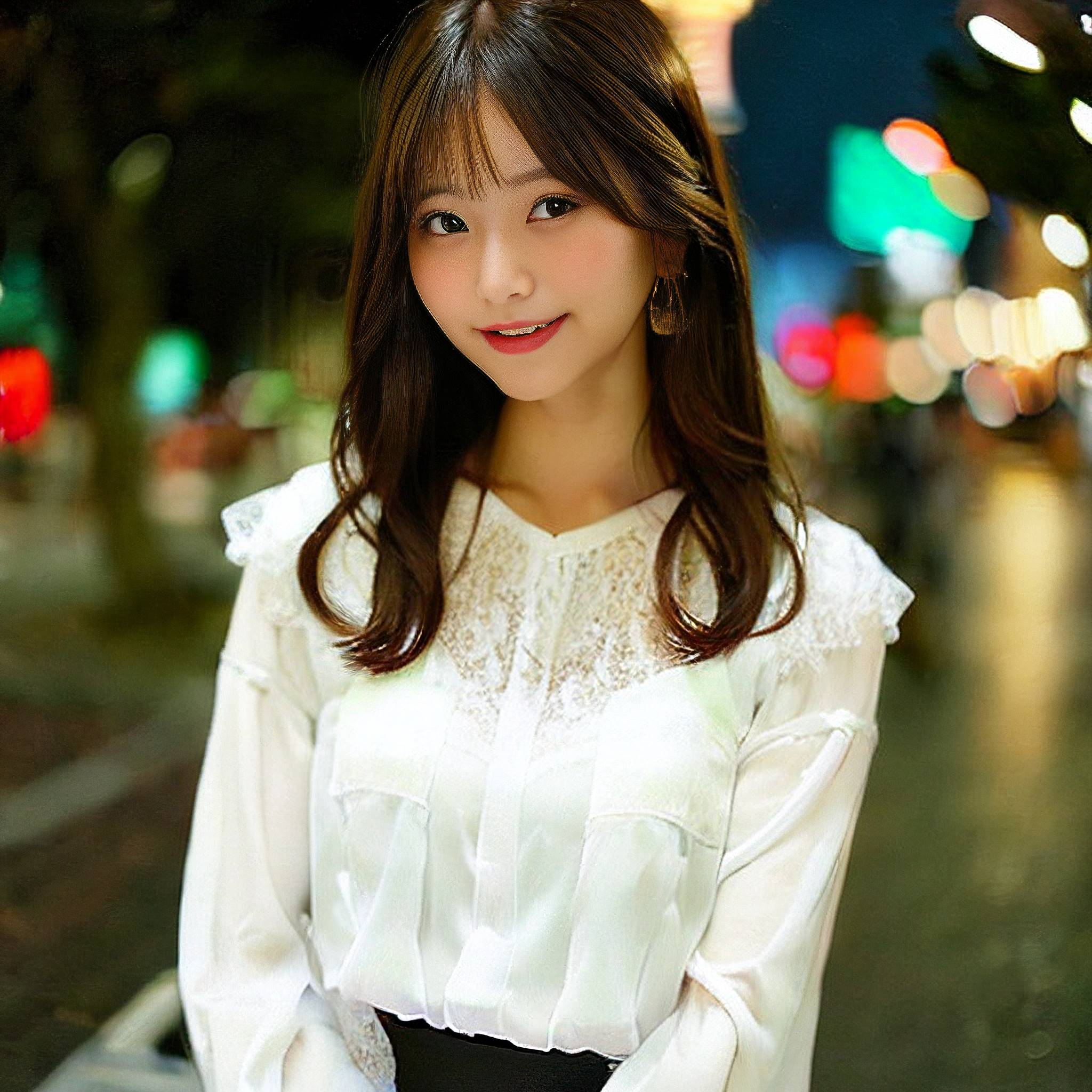 a woman in a white dress is posing for a picture 