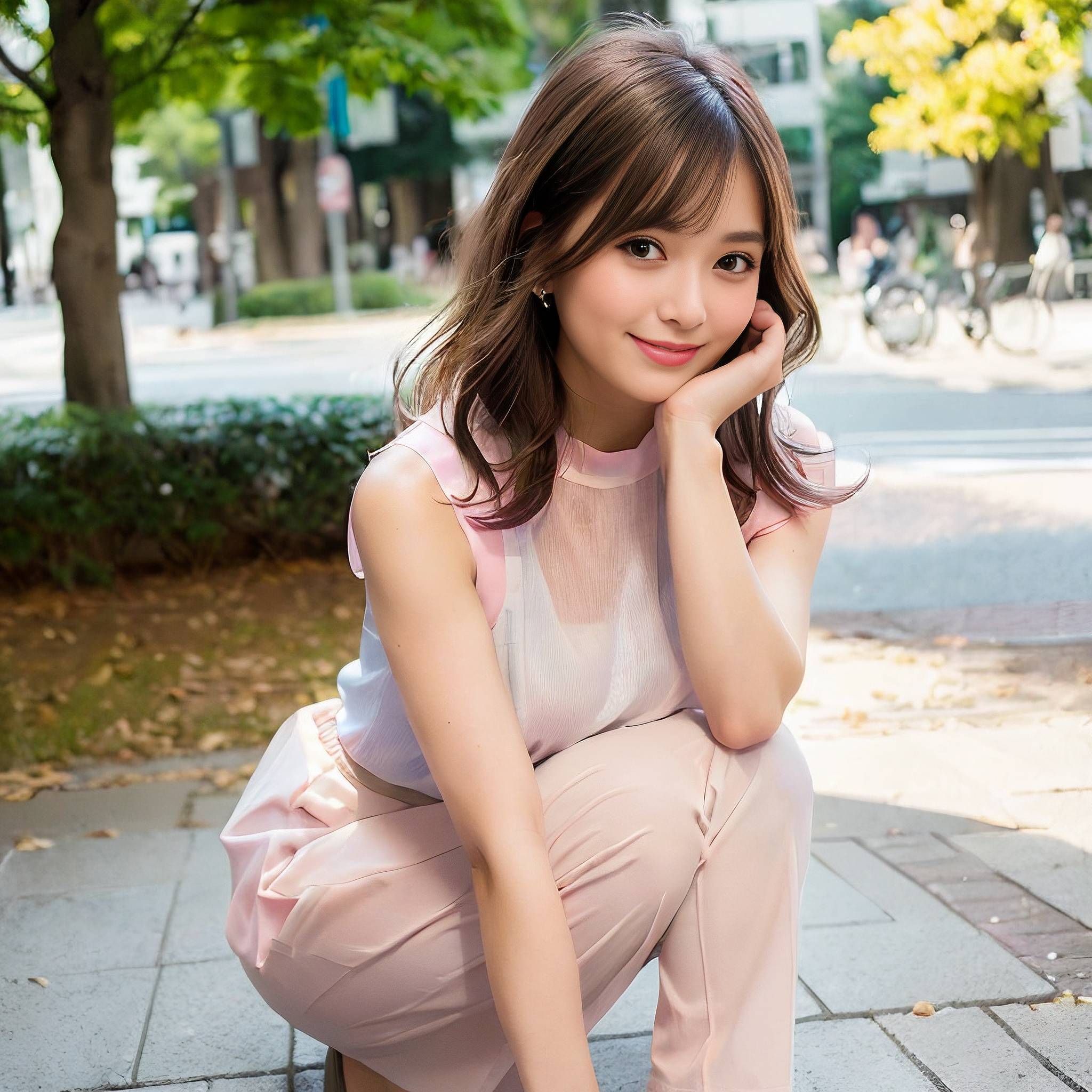 a young woman sitting on a park bench 
