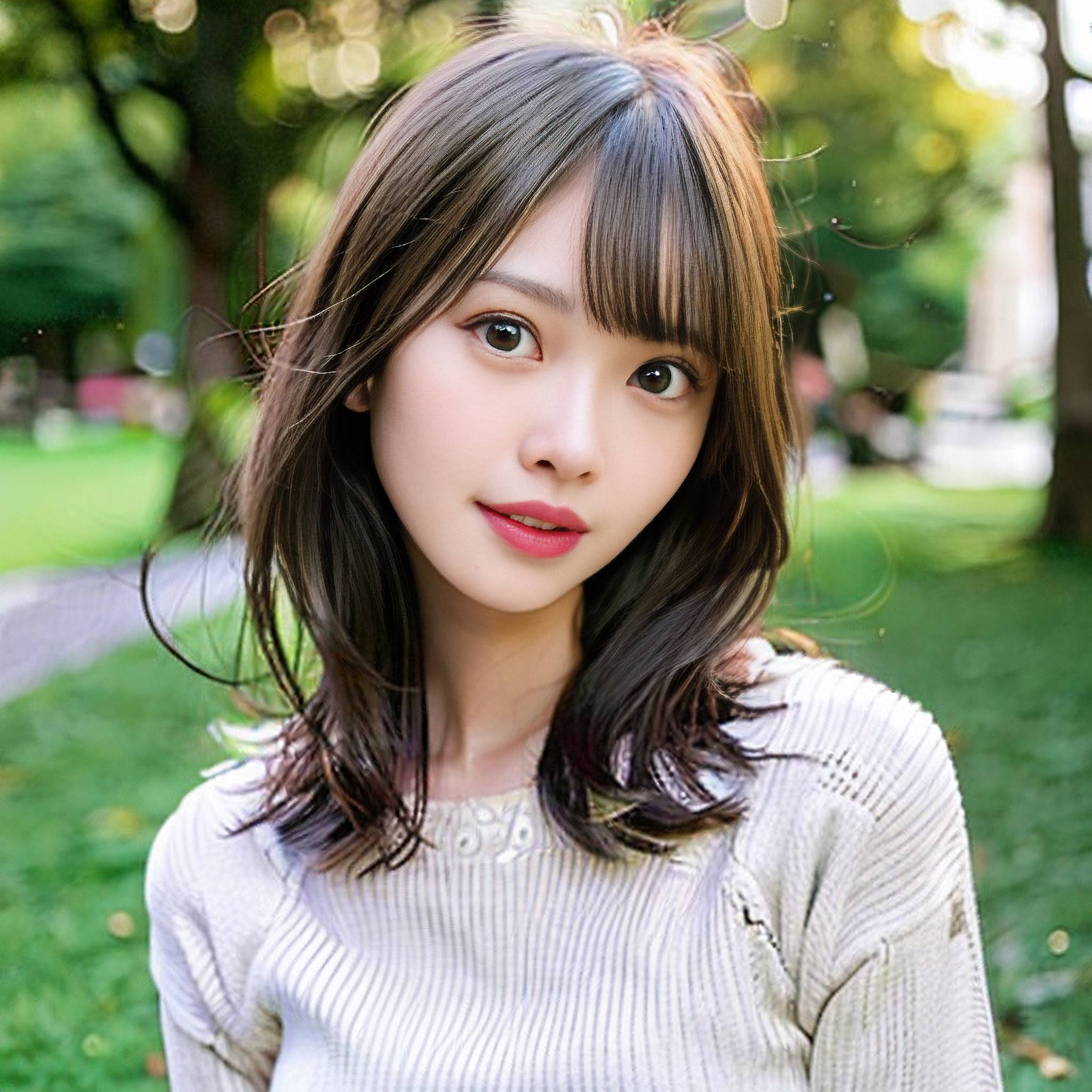 a woman in a blue dress standing in a grassy area 