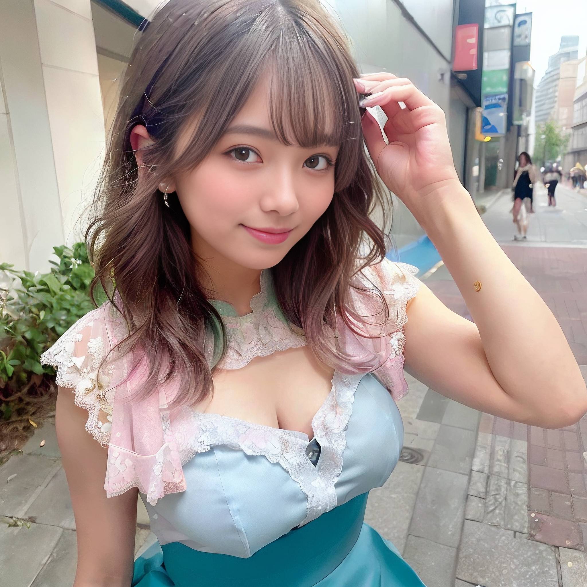 a woman in a pink dress holding a cell phone 