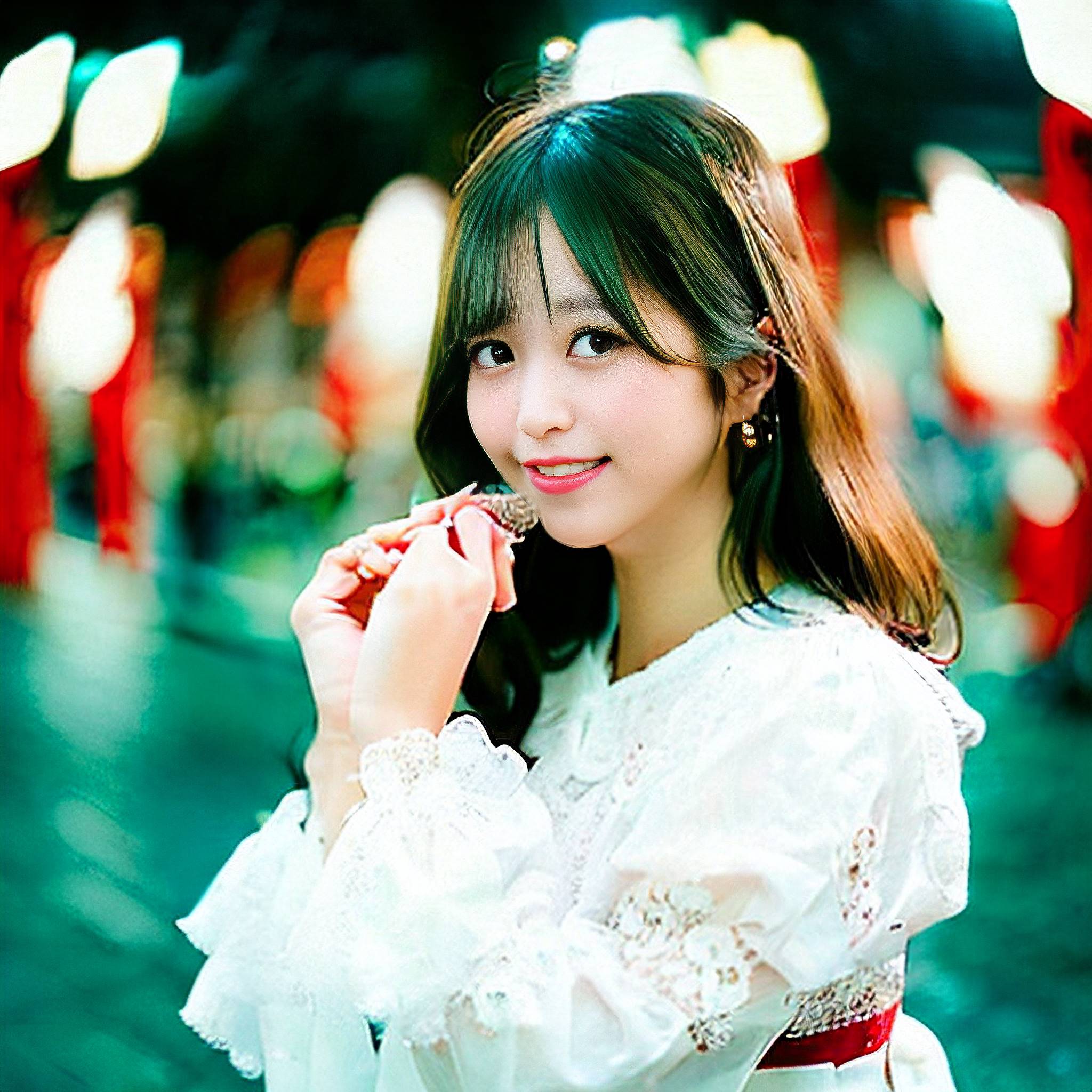 a woman in a red dress is holding a piece of paper 