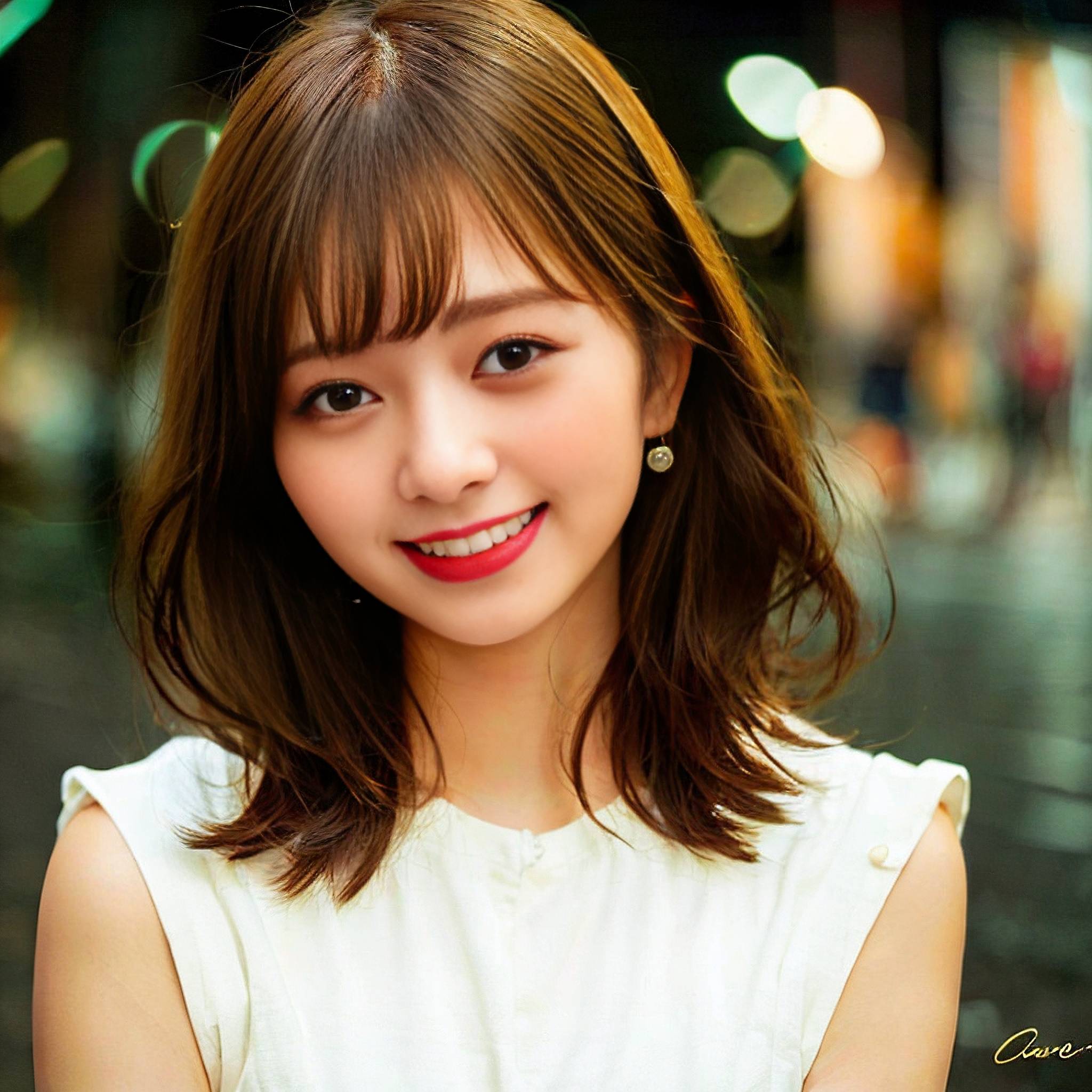a young woman is smiling while holding a white purse 